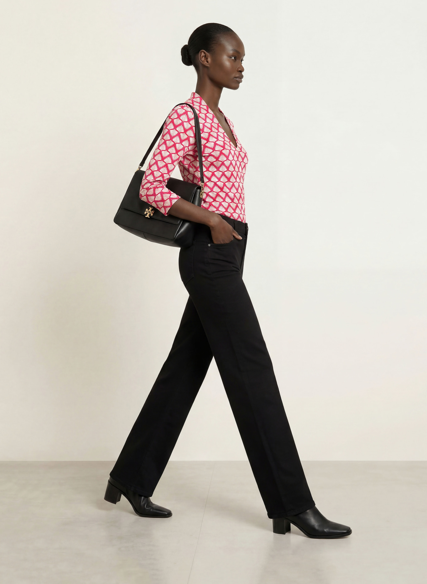 HOBBS AIMEE shirt with 3/4 sleeves: FUCHSIA / ECRU