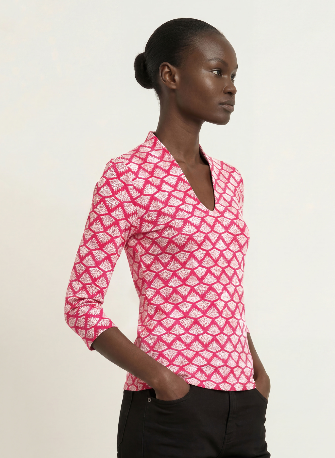 HOBBS AIMEE shirt with 3/4 sleeves: FUCHSIA / ECRU