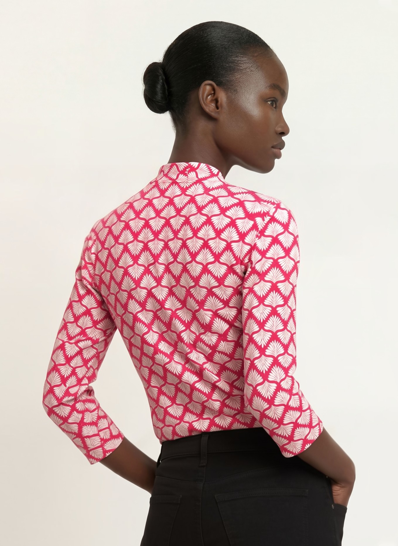 HOBBS AIMEE shirt with 3/4 sleeves: FUCHSIA / ECRU