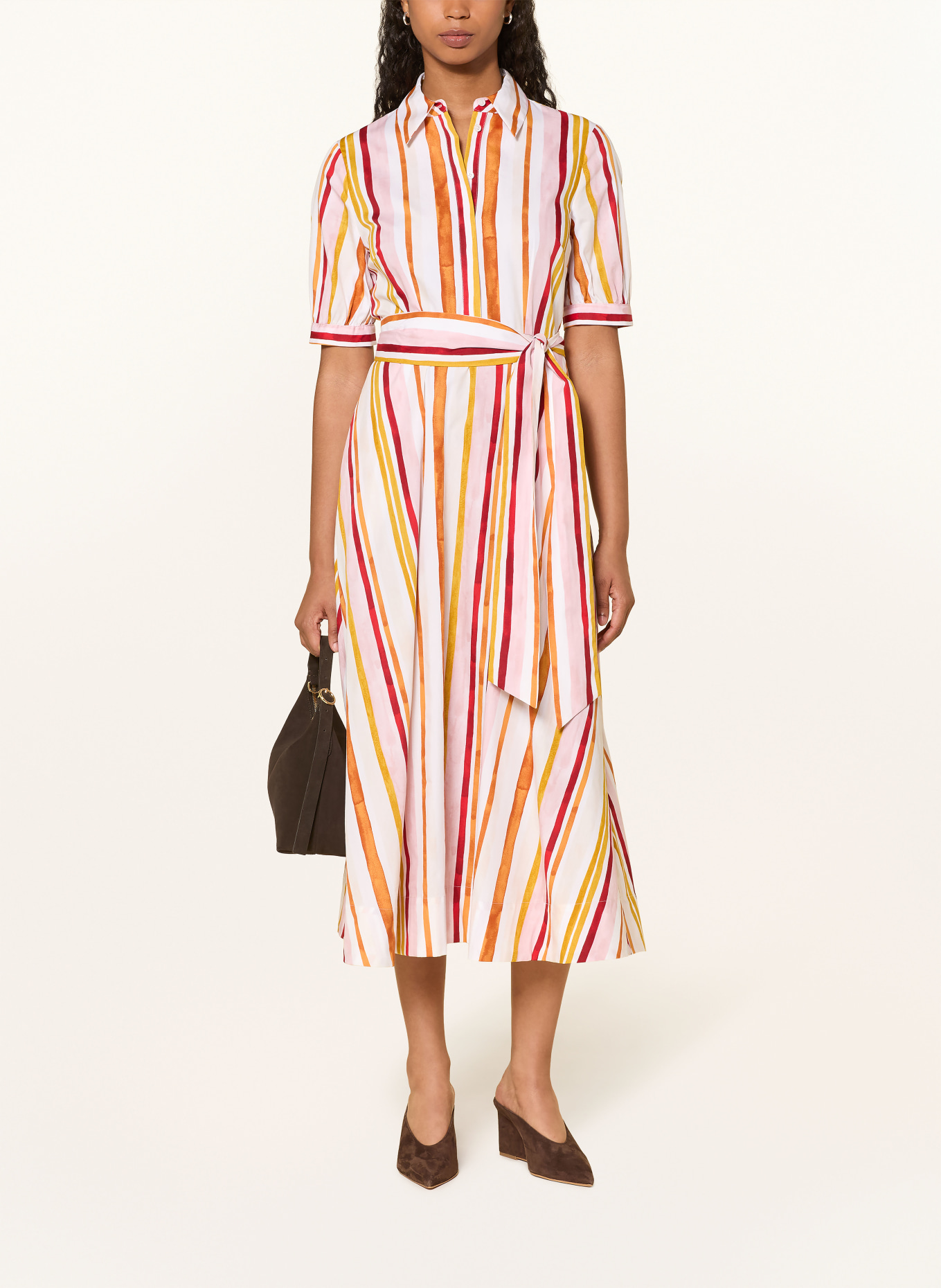 HOBBS Hemdblusenkleid CRESSIDA: WEISS / ROSA / DUNKELORANGE