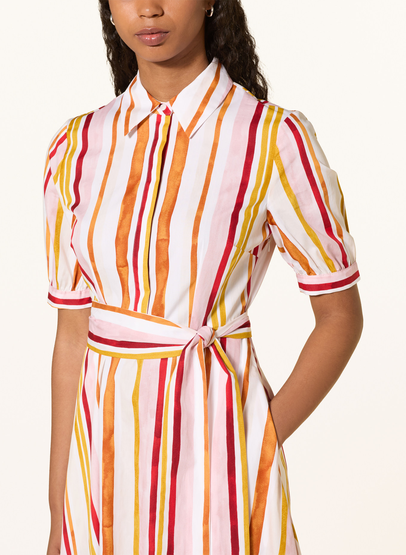 HOBBS Hemdblusenkleid CRESSIDA: WEISS / ROSA / DUNKELORANGE