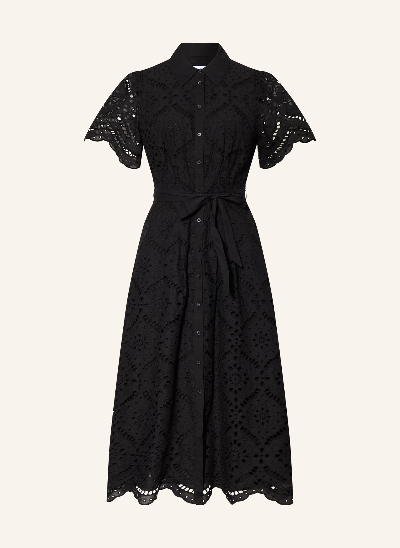 HOBBS Rochie-cămașă WILLA din dantelă ajurată: NEGRU