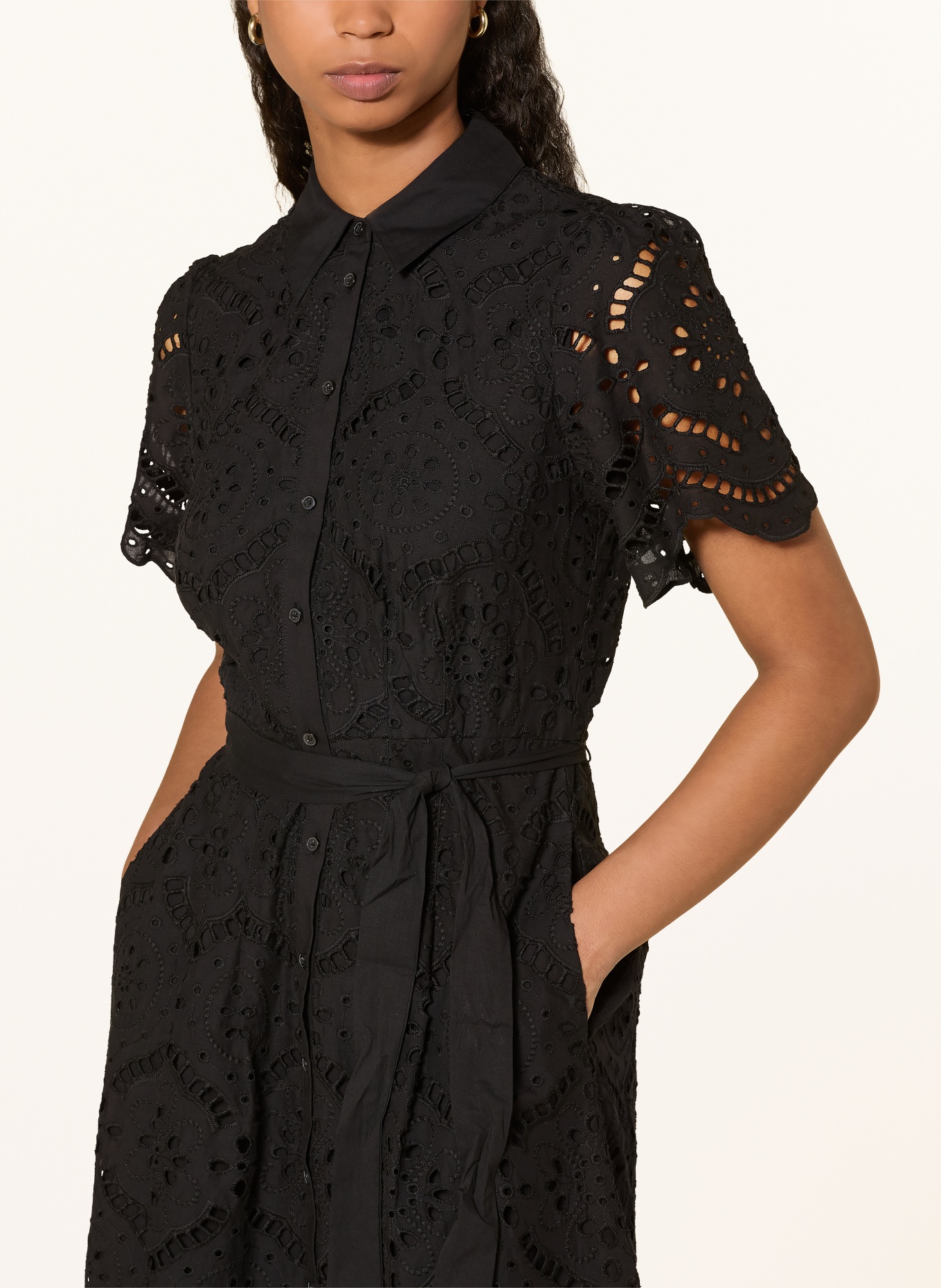 HOBBS Rochie-cămașă WILLA din dantelă ajurată: NEGRU