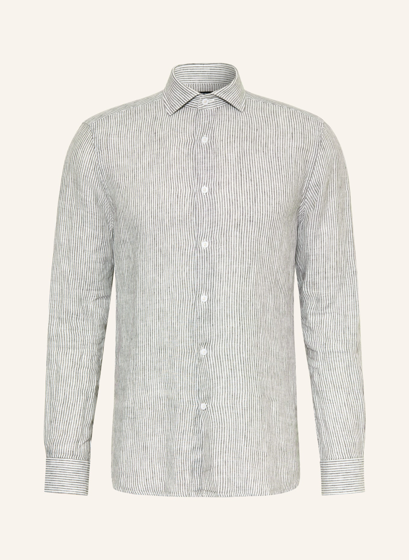 REISS RUBAN Linen Shirt, Regular Fit: DARK GREEN / WHITE