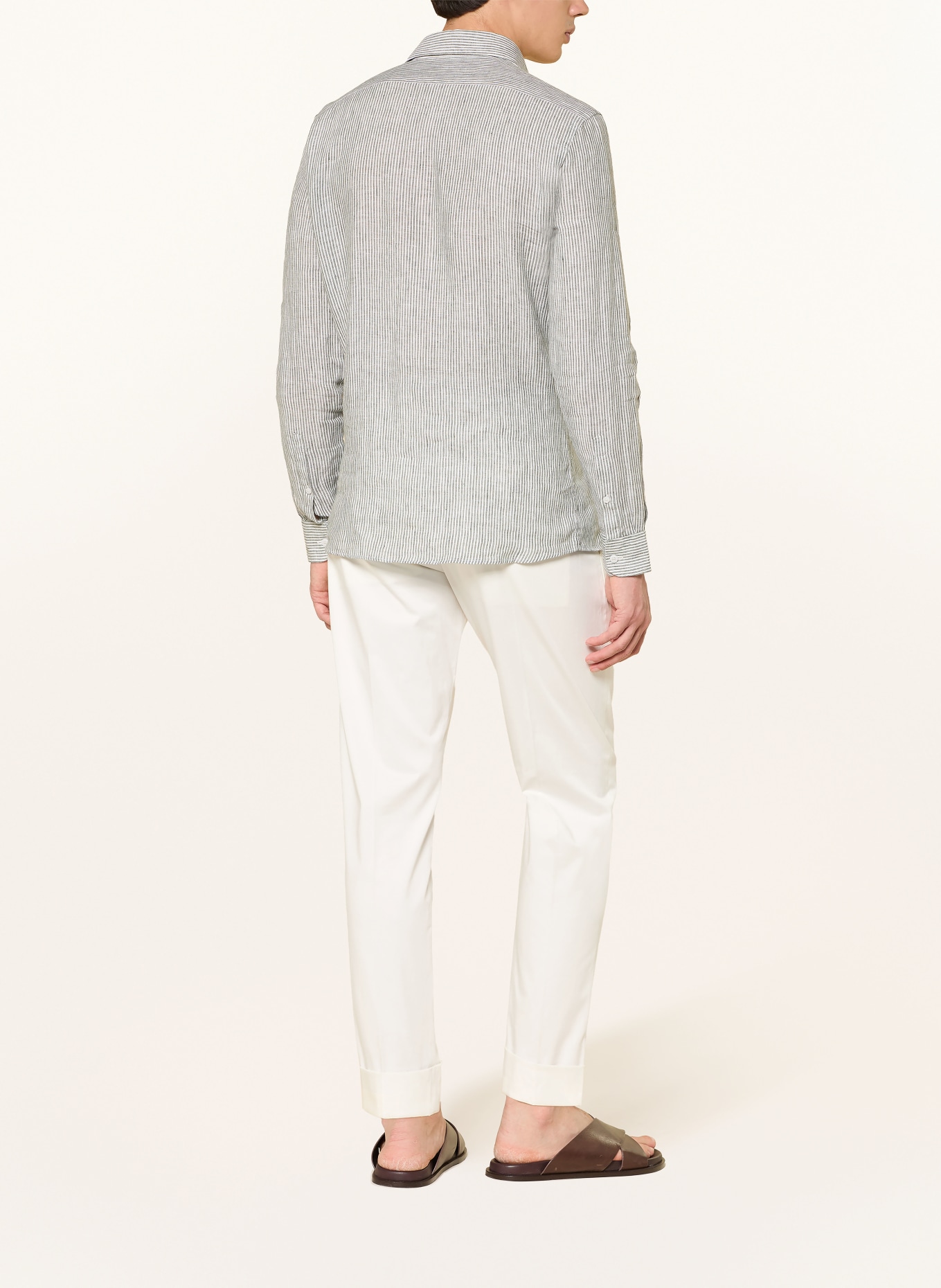REISS RUBAN Linen Shirt, Regular Fit: DARK GREEN / WHITE