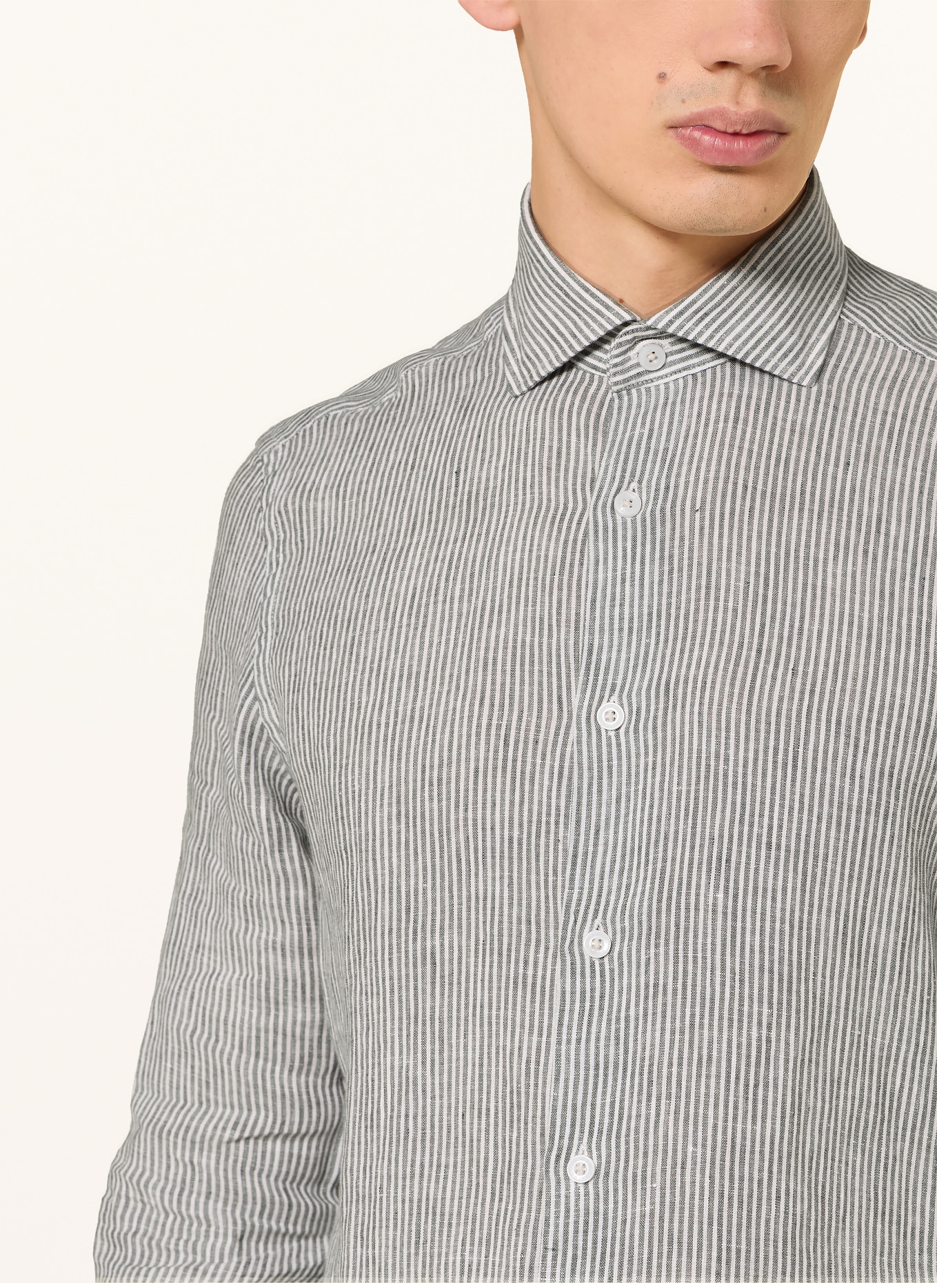REISS RUBAN Linen Shirt, Regular Fit: DARK GREEN / WHITE