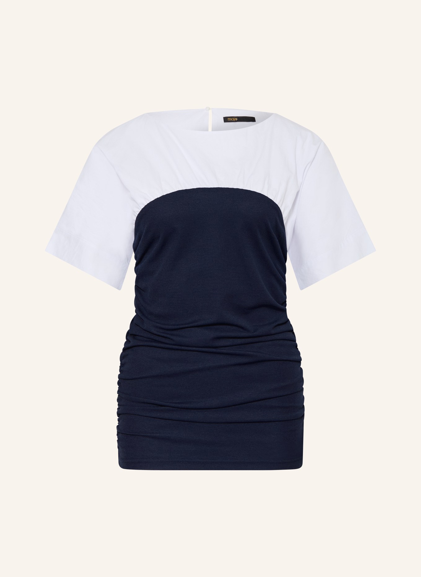 maje T-Shirt im Materialmix: DUNKELBLAU / WEISS