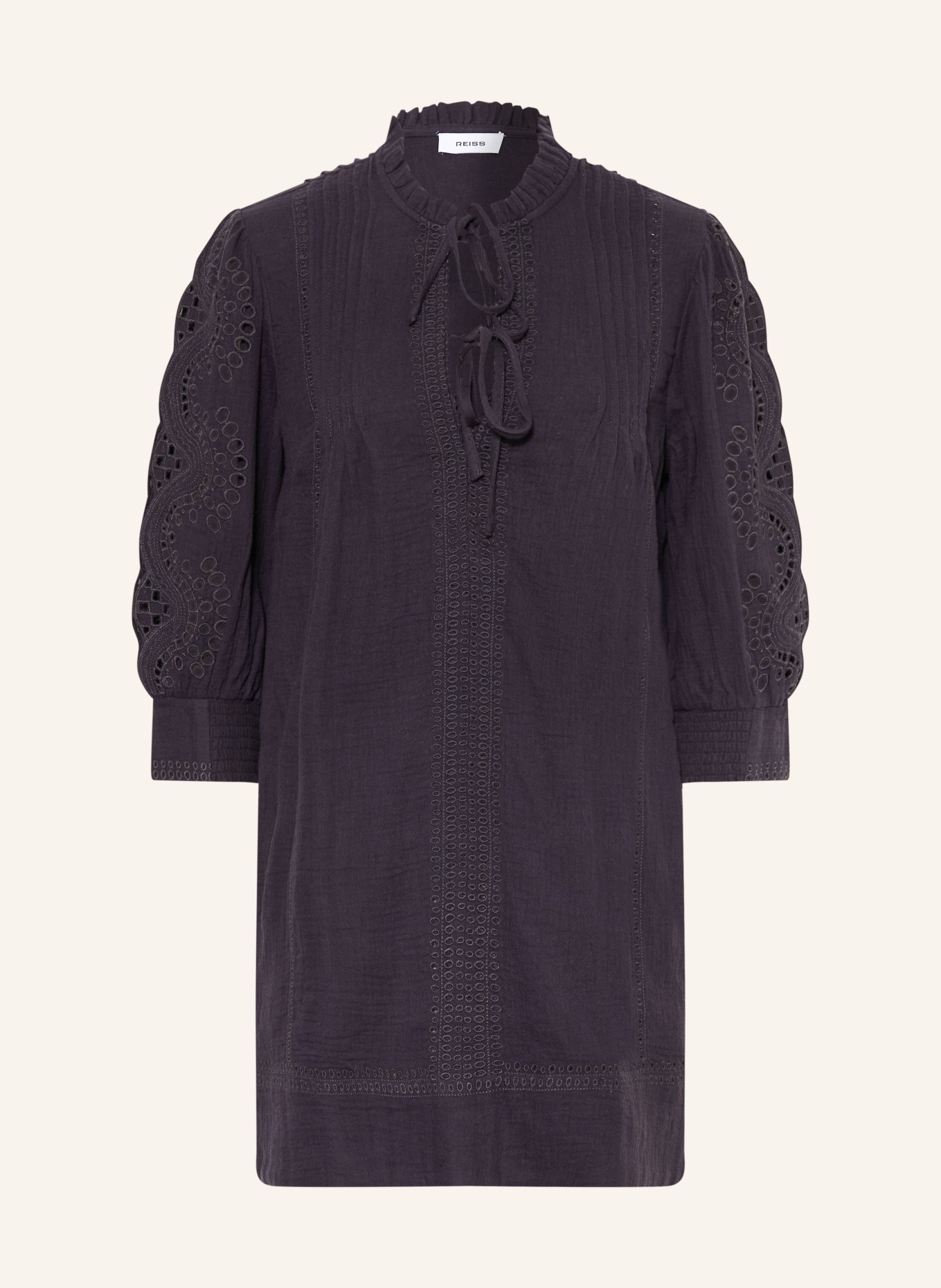 REISS Musselinkleid GIA mit Lochspitze und Rüschen: DUNKELBLAU