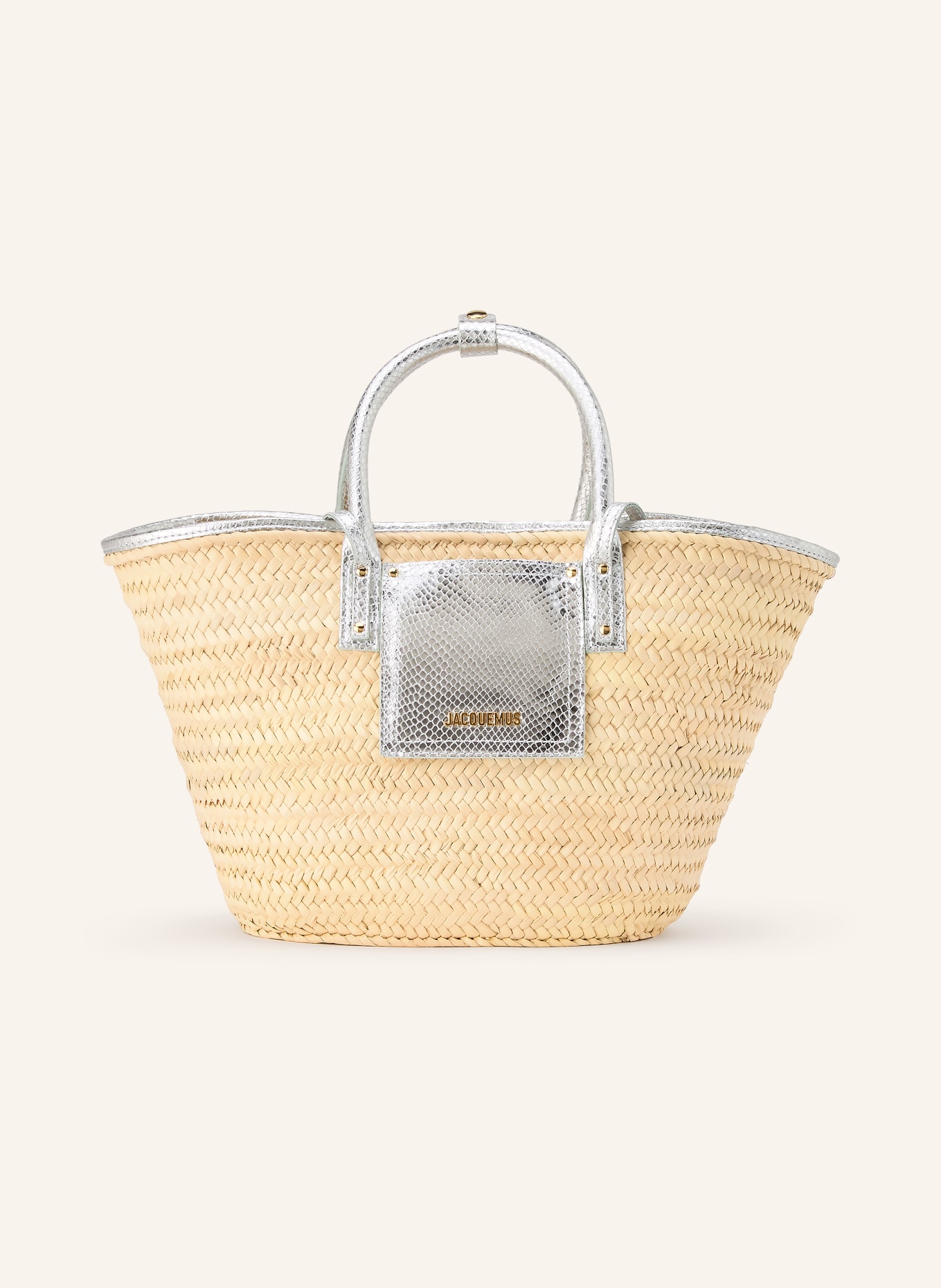 JACQUEMUS LE PANIER SOLI Tote Bag: BEIGE / SILVER