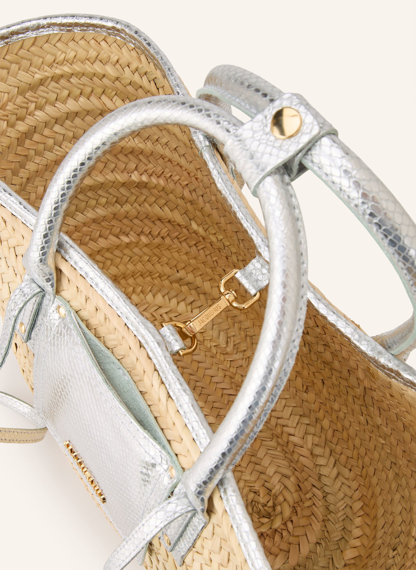 JACQUEMUS LE PANIER SOLI Tote Bag: BEIGE / SILVER