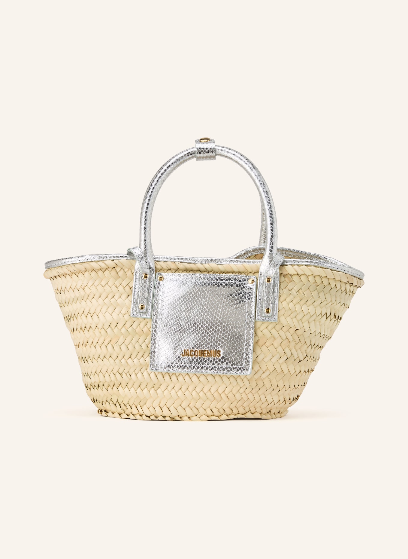 JACQUEMUS LE PETIT PANIER SOLI Tote Bag: BEIGE / SILVER