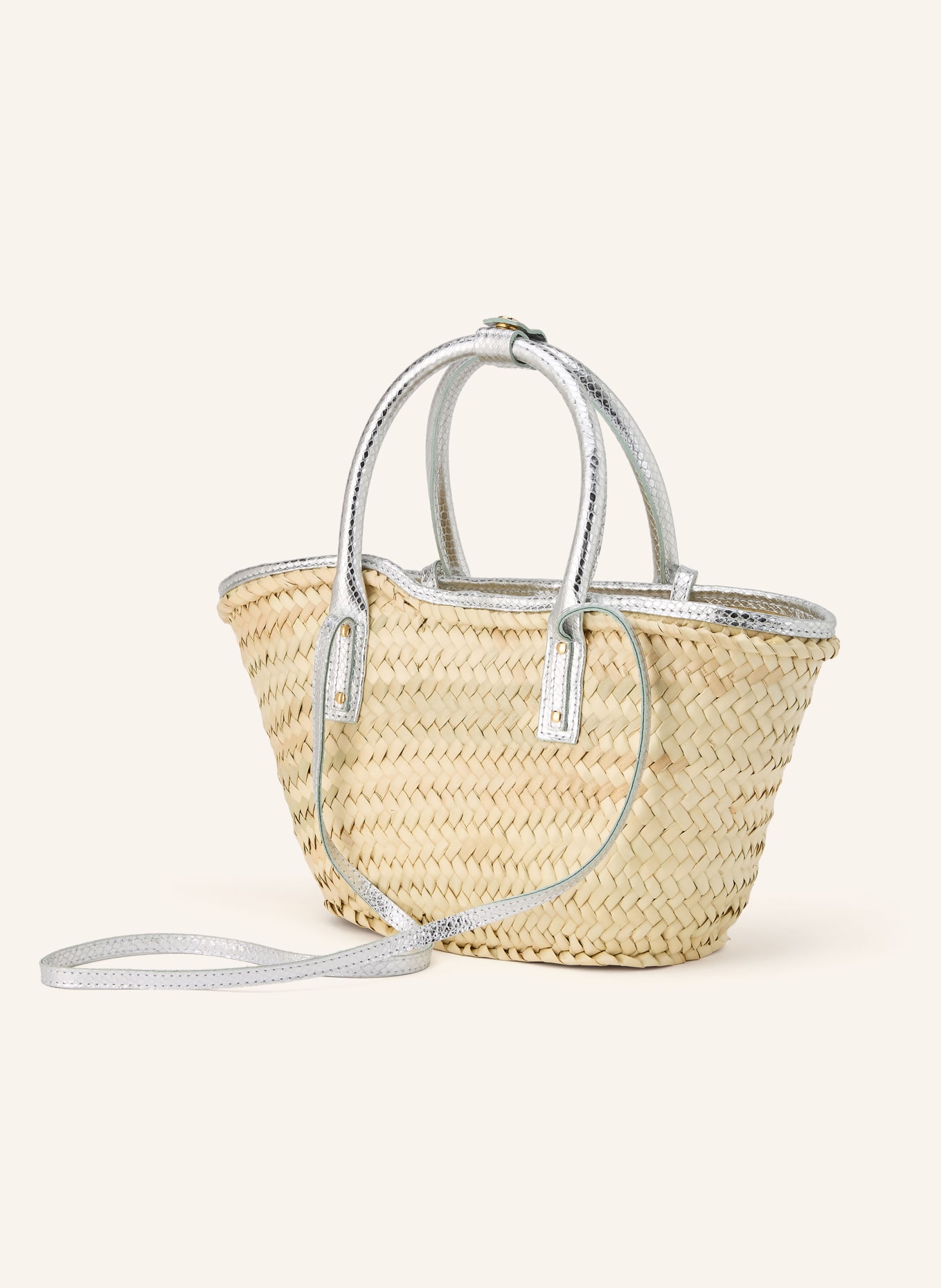JACQUEMUS LE PETIT PANIER SOLI Tote Bag: BEIGE / SILVER