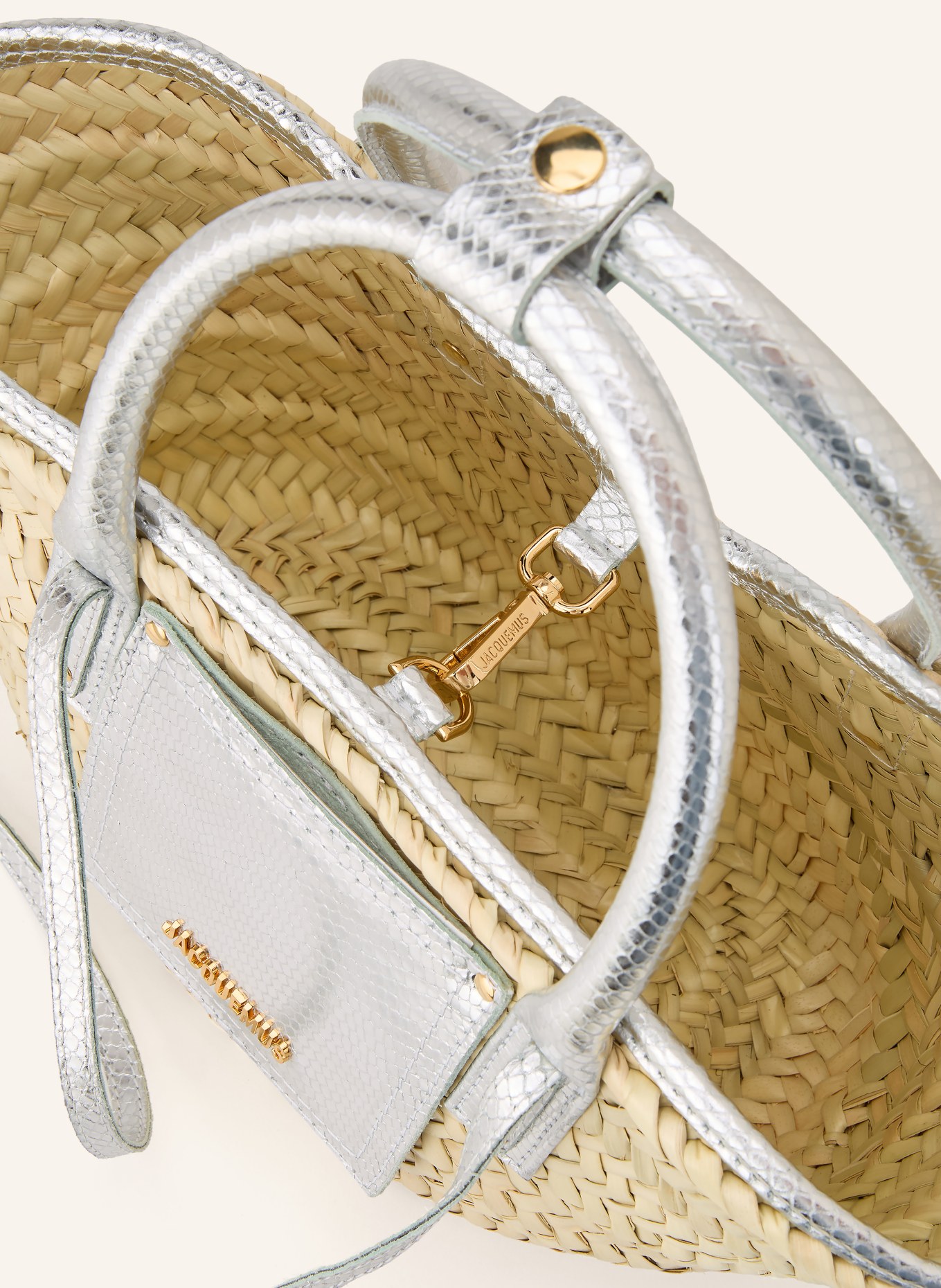JACQUEMUS LE PETIT PANIER SOLI Tote Bag: BEIGE / SILVER