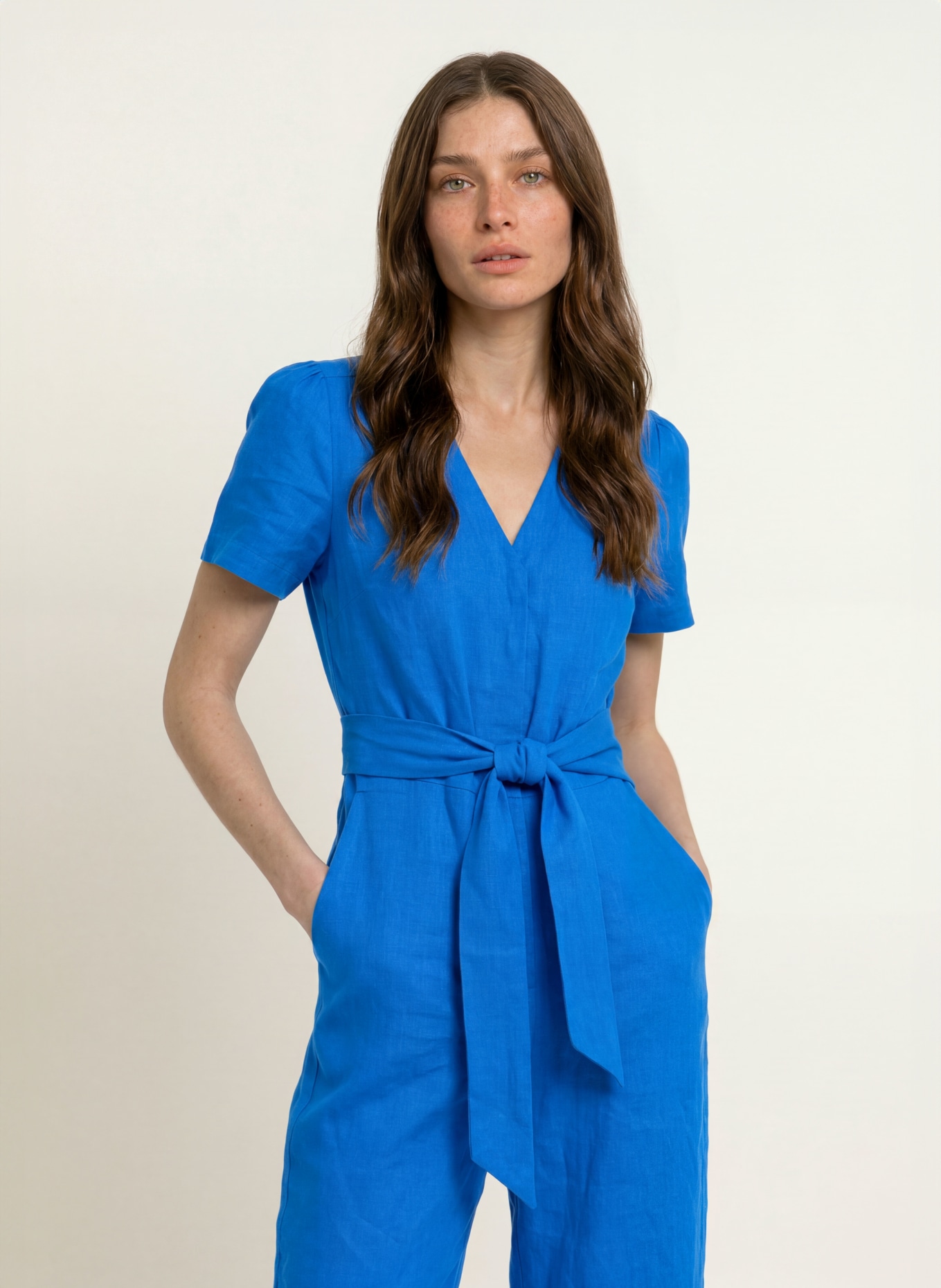 HOBBS EVIE-jumpsuit van linnen: BLAUW