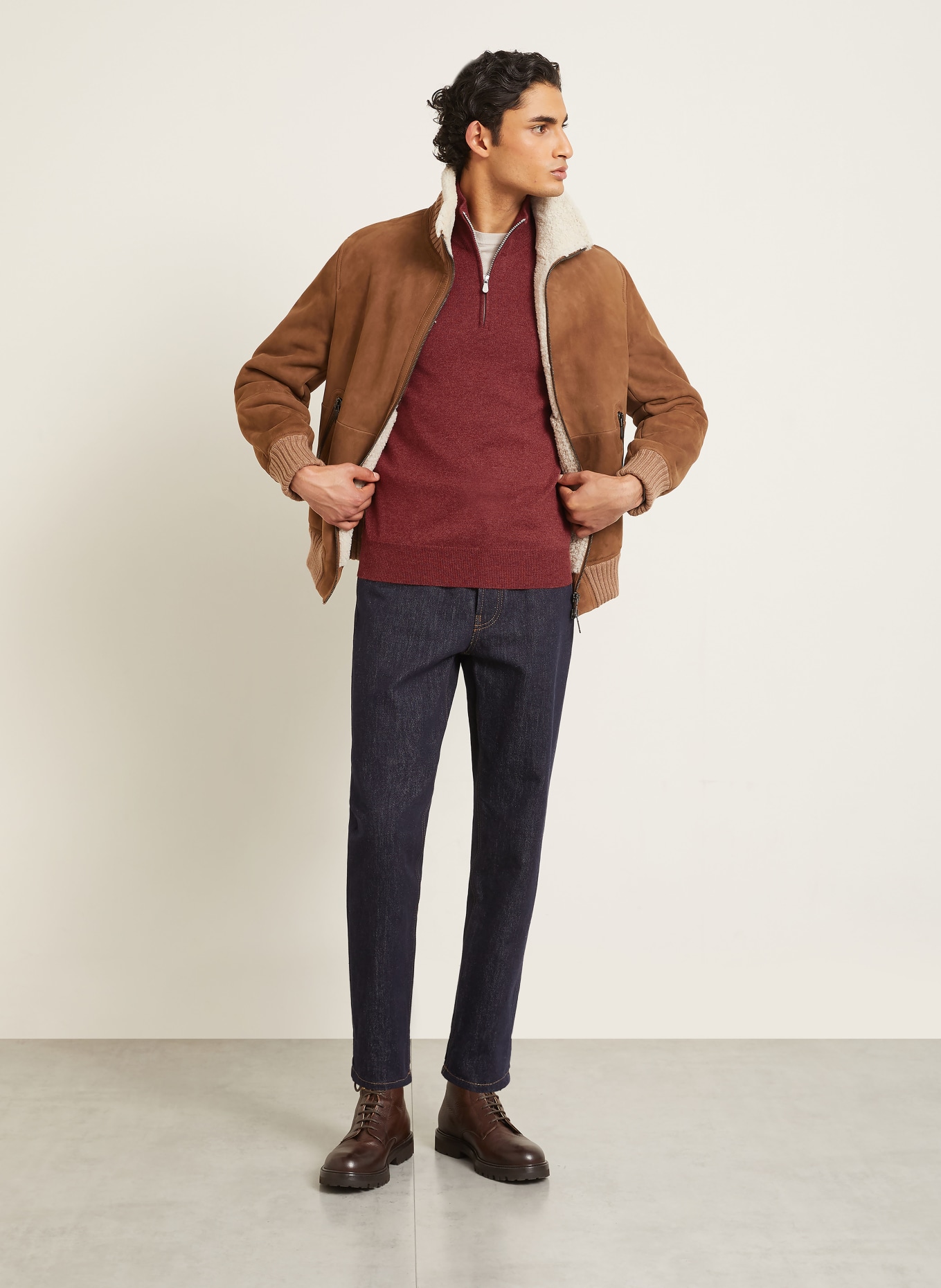 BRUNELLO CUCINELLI Cashmere half-zip sweater: DARK RED