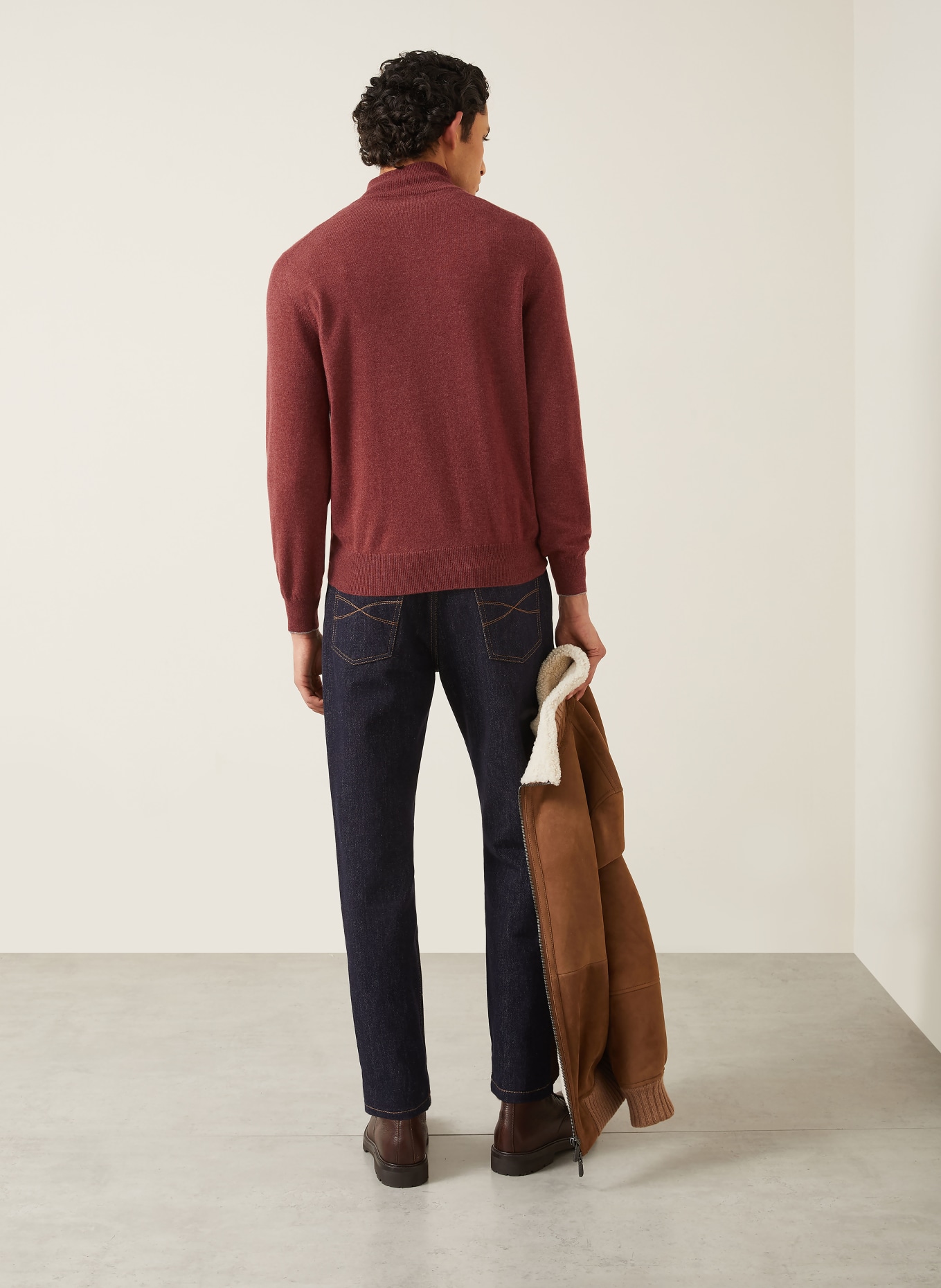 BRUNELLO CUCINELLI Cashmere half-zip sweater: DARK RED