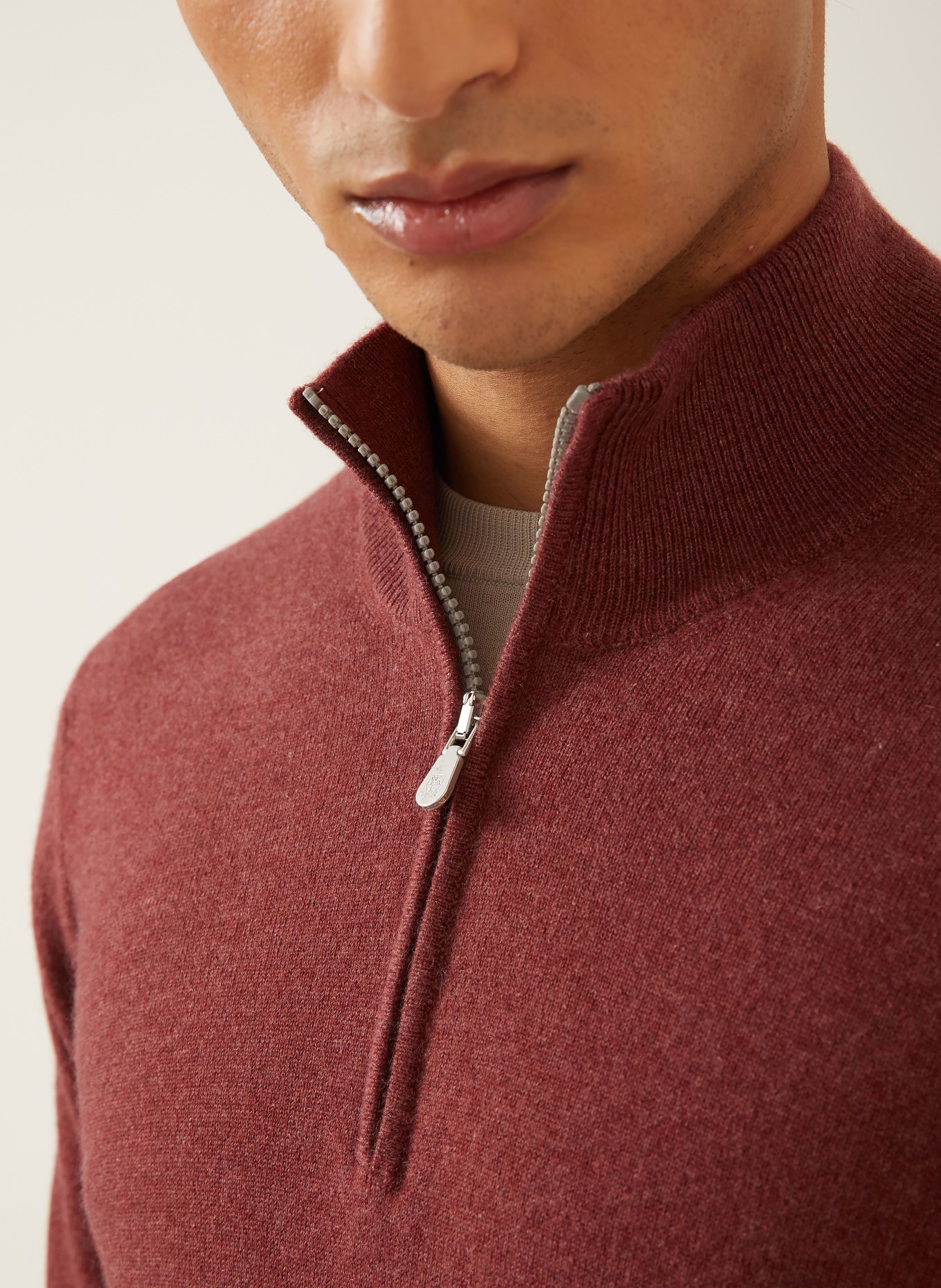 BRUNELLO CUCINELLI Cashmere half-zip sweater: DARK RED