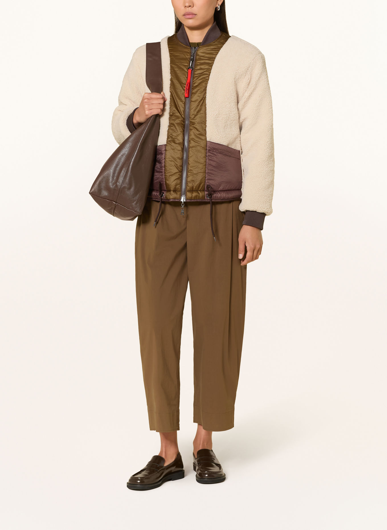 No.1 Como BOZEN Reversible Bomber jacket in a Mix of Materials: BROWN / CREAM / KHAKI