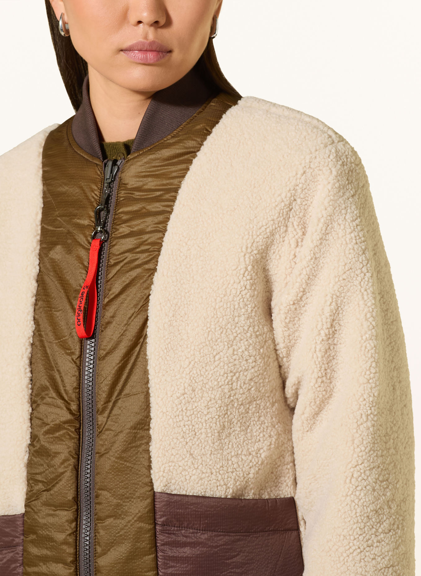 No.1 Como BOZEN Reversible Bomber jacket in a Mix of Materials: BROWN / CREAM / KHAKI