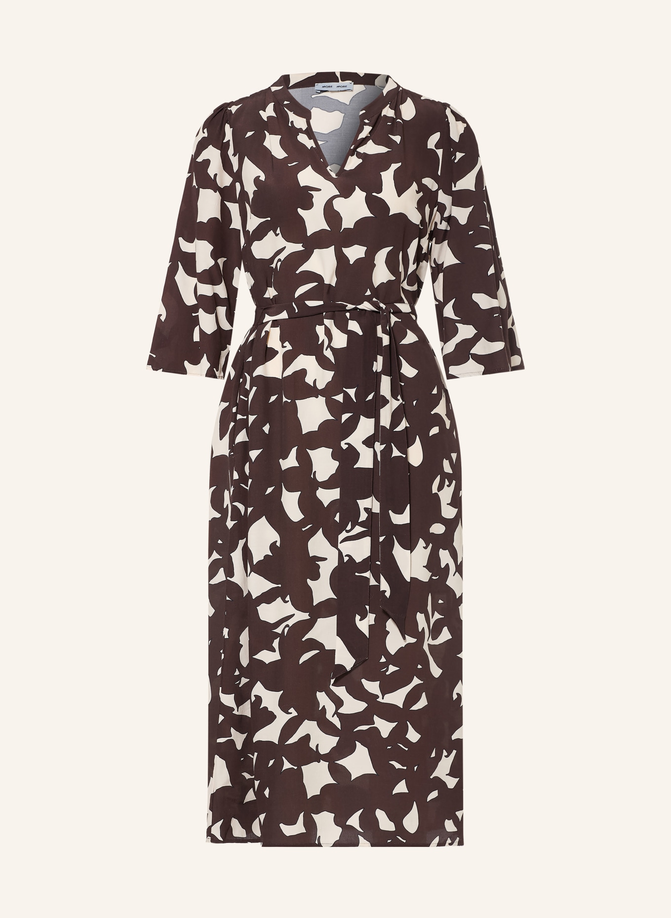 MORE & MORE Kleid mit 3/4-Arm: DUNKELBRAUN / WEISS