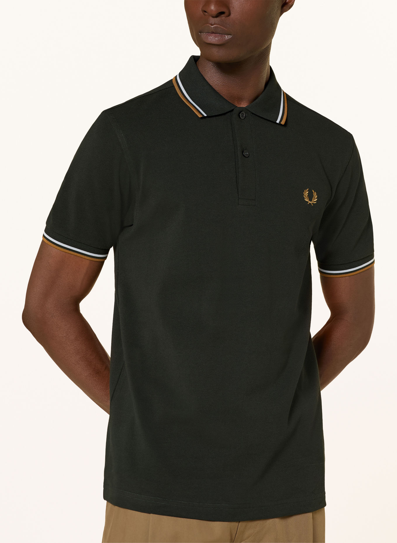 FRED PERRY Piqué-Poloshirt: DUNKELGRÜN / BEIGE / HELLGRAU