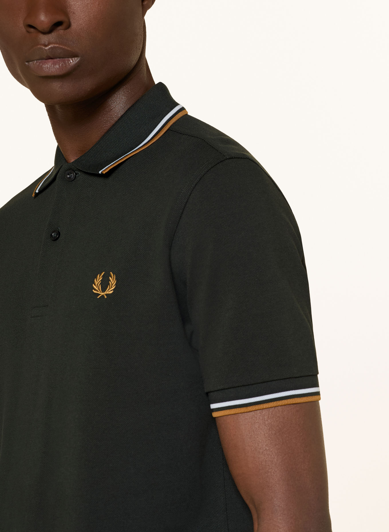 FRED PERRY Piqué-Poloshirt: DUNKELGRÜN / BEIGE / HELLGRAU