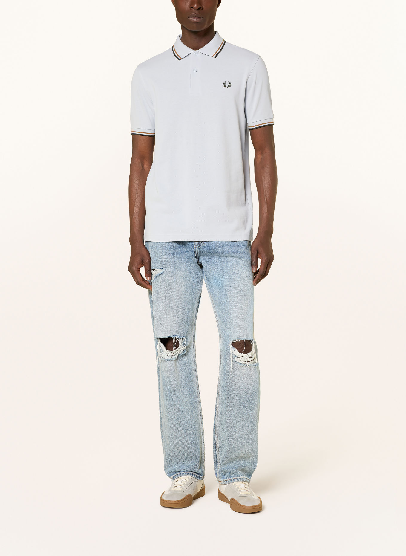 FRED PERRY Piqué-Poloshirt: HELLBLAU / CAMEL / SCHWARZ