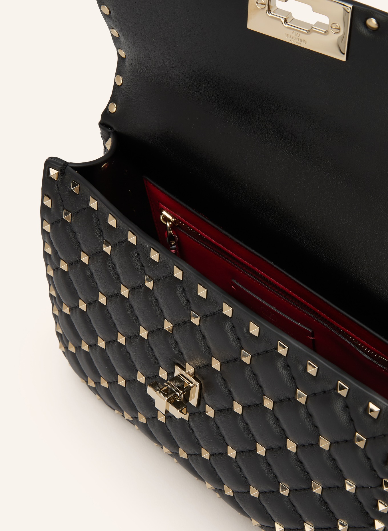 VALENTINO GARAVANI Torba na ramię ROCKSTUD SPIKE MEDIUM: CZARNY / PLATYNOWY