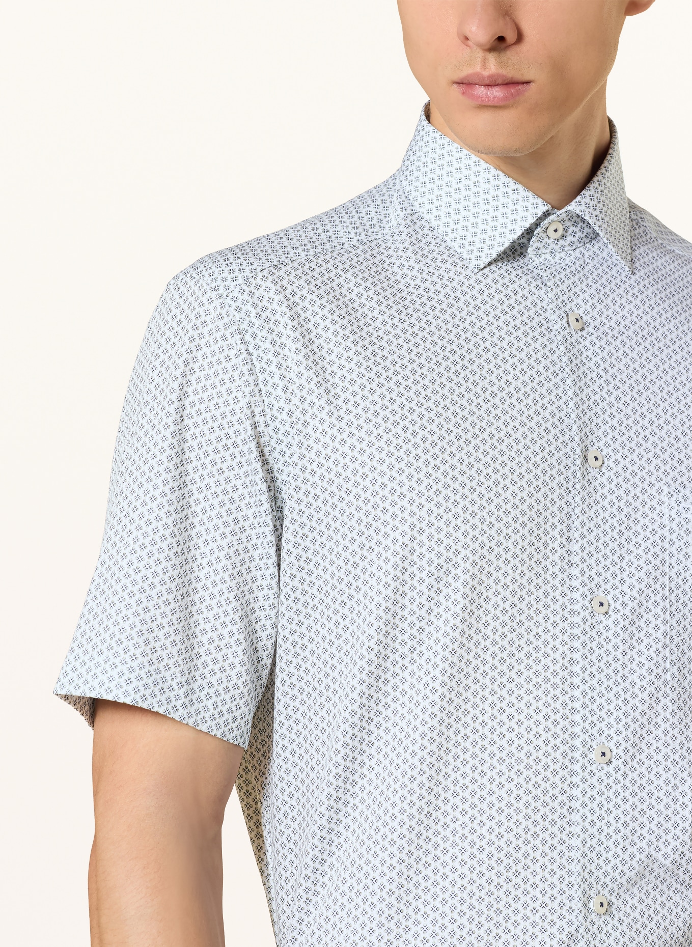OLYMP Halbarm-Hemd Luxor modern fit: OLIV / DUNKELBLAU / WEISS
