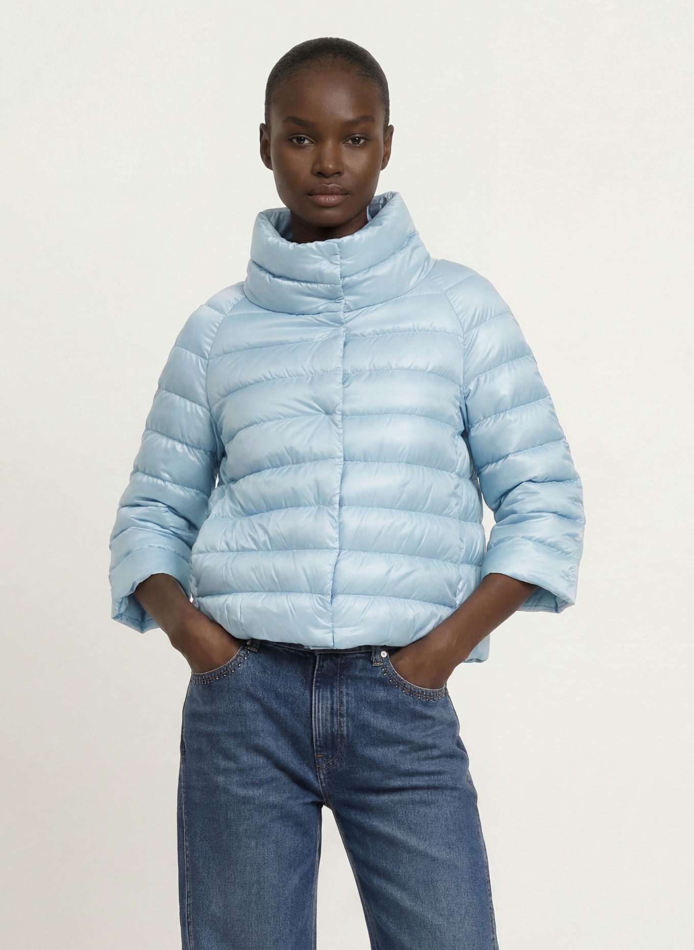 HERNO Down jacket SOFIA with 3/4 sleeves: LIGHT BLUE