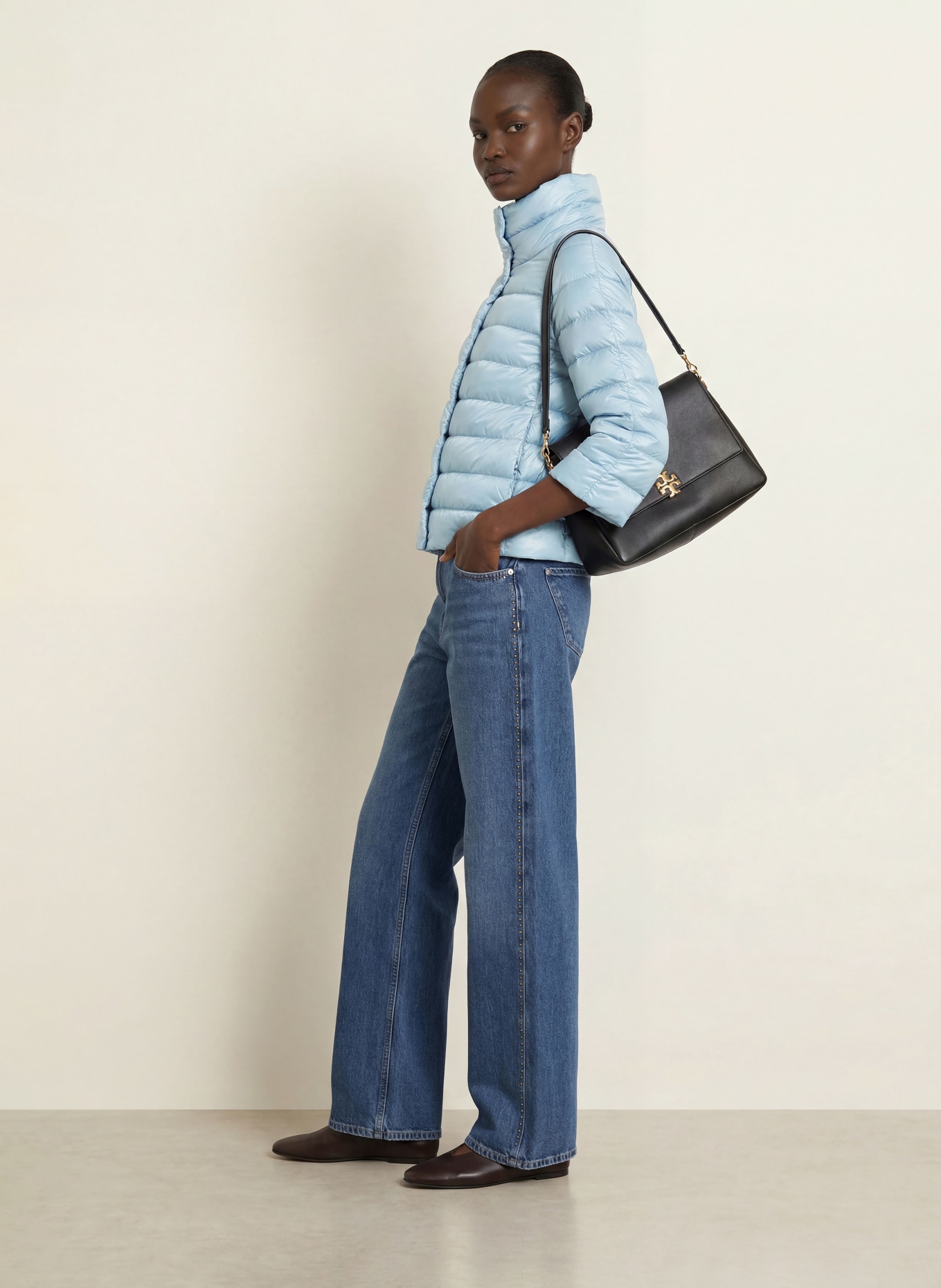 HERNO Down jacket SOFIA with 3/4 sleeves: LIGHT BLUE