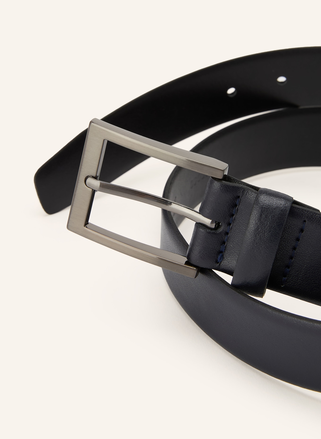 STROKESMAN'S ceinture en cuir: BLEU FONCÉ / PLATINE