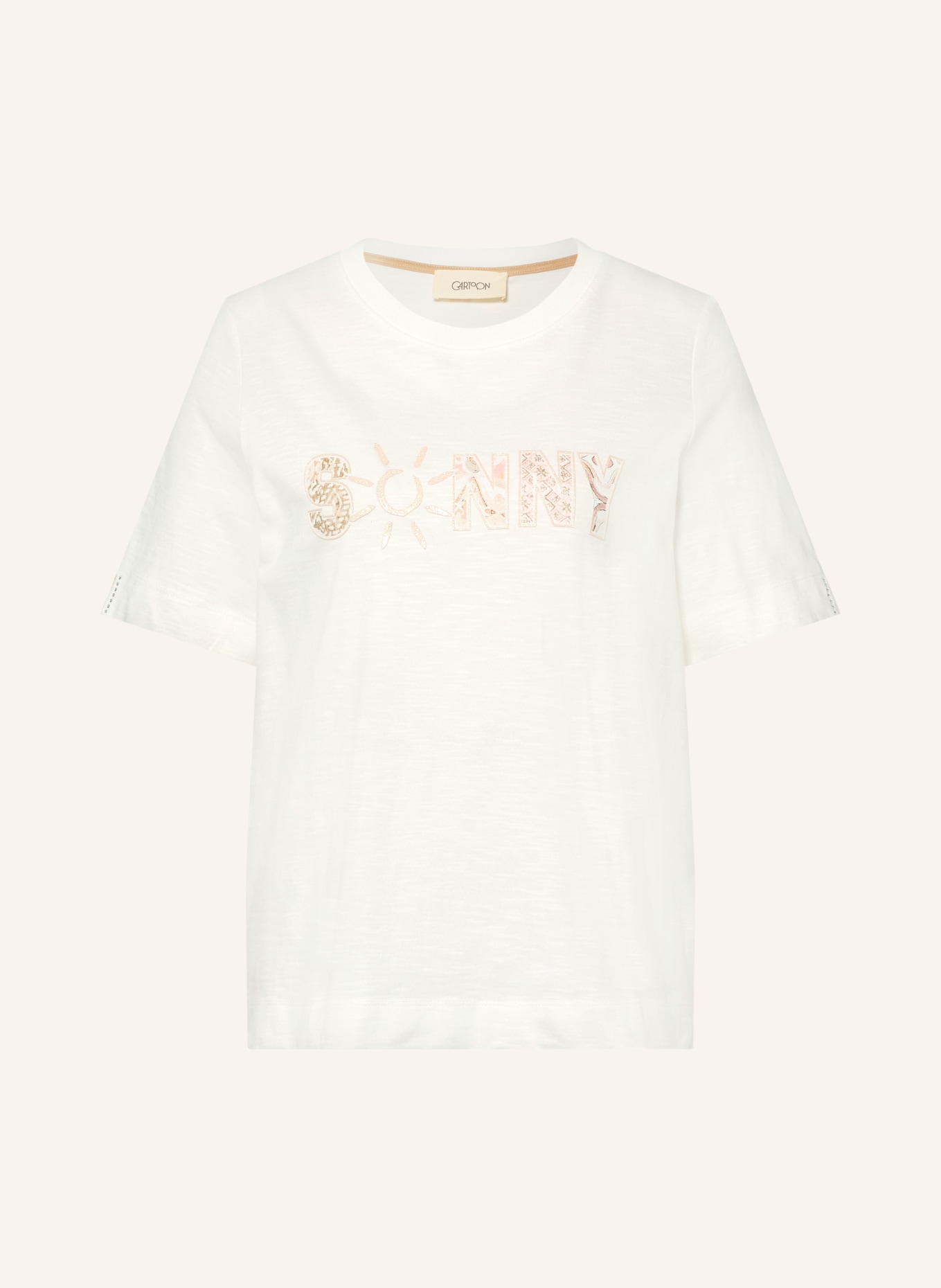CARTOON T-Shirt im Materialmix: WEISS / HELLBRAUN / HELLROSA