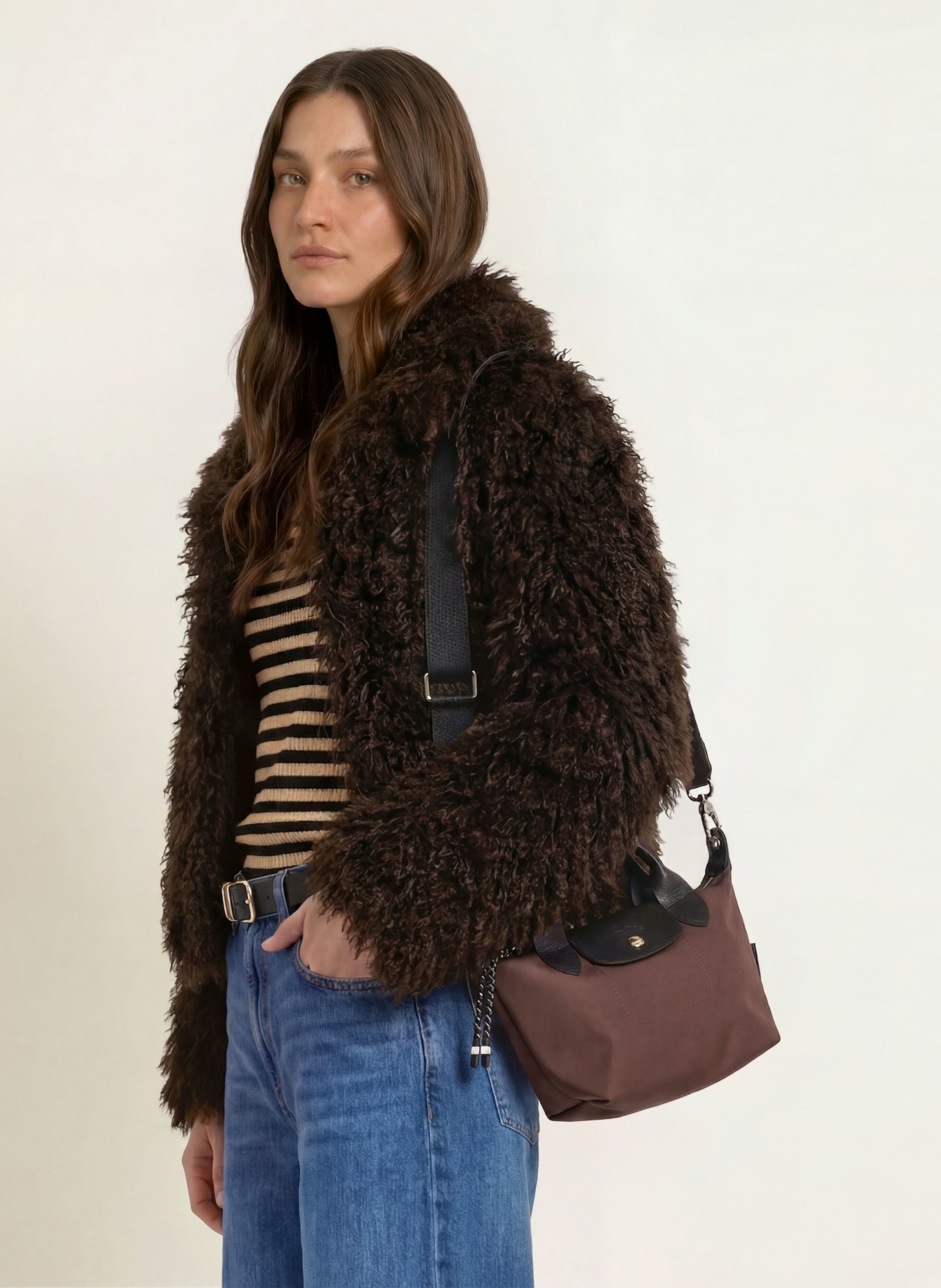 LONGCHAMP Umhängetasche LE PLIAGE ENERGY: DUNKELBRAUN / SILBER / SCHWARZ