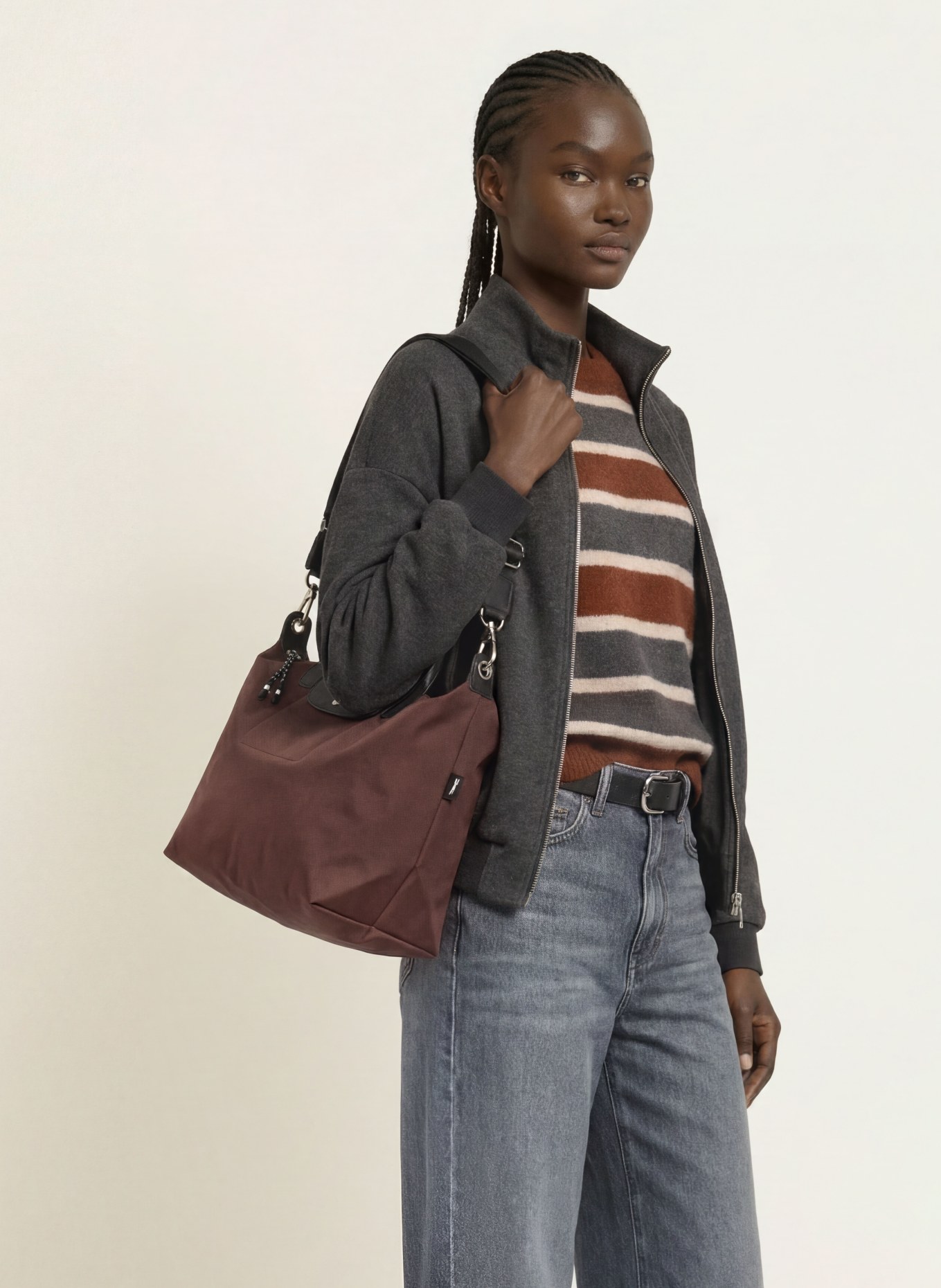 LONGCHAMP Shopper LE PLIAGE ENERGY MEDIUM: DUNKELBRAUN / SILBER / SCHWARZ