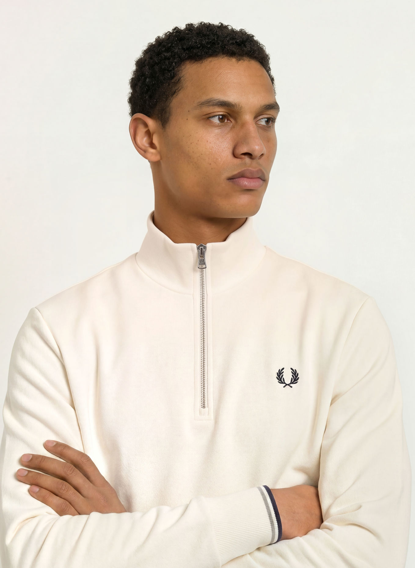 FRED PERRY sweatshirt: ECRU / OLIVE / DARK BLUE