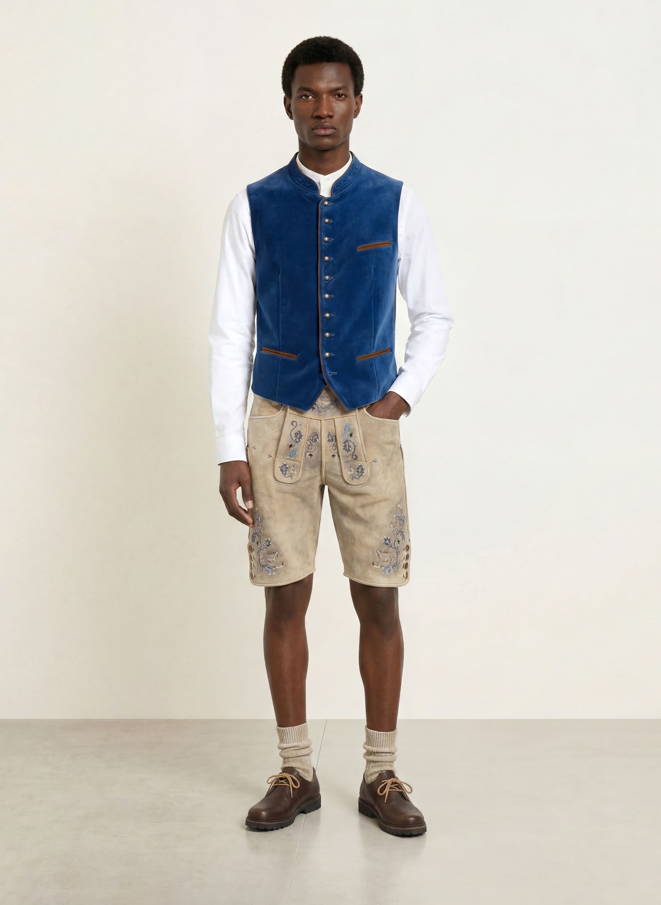 Hammerschmid Gilet traditionnel ALBRECHT en velours: BLEU / NOIR