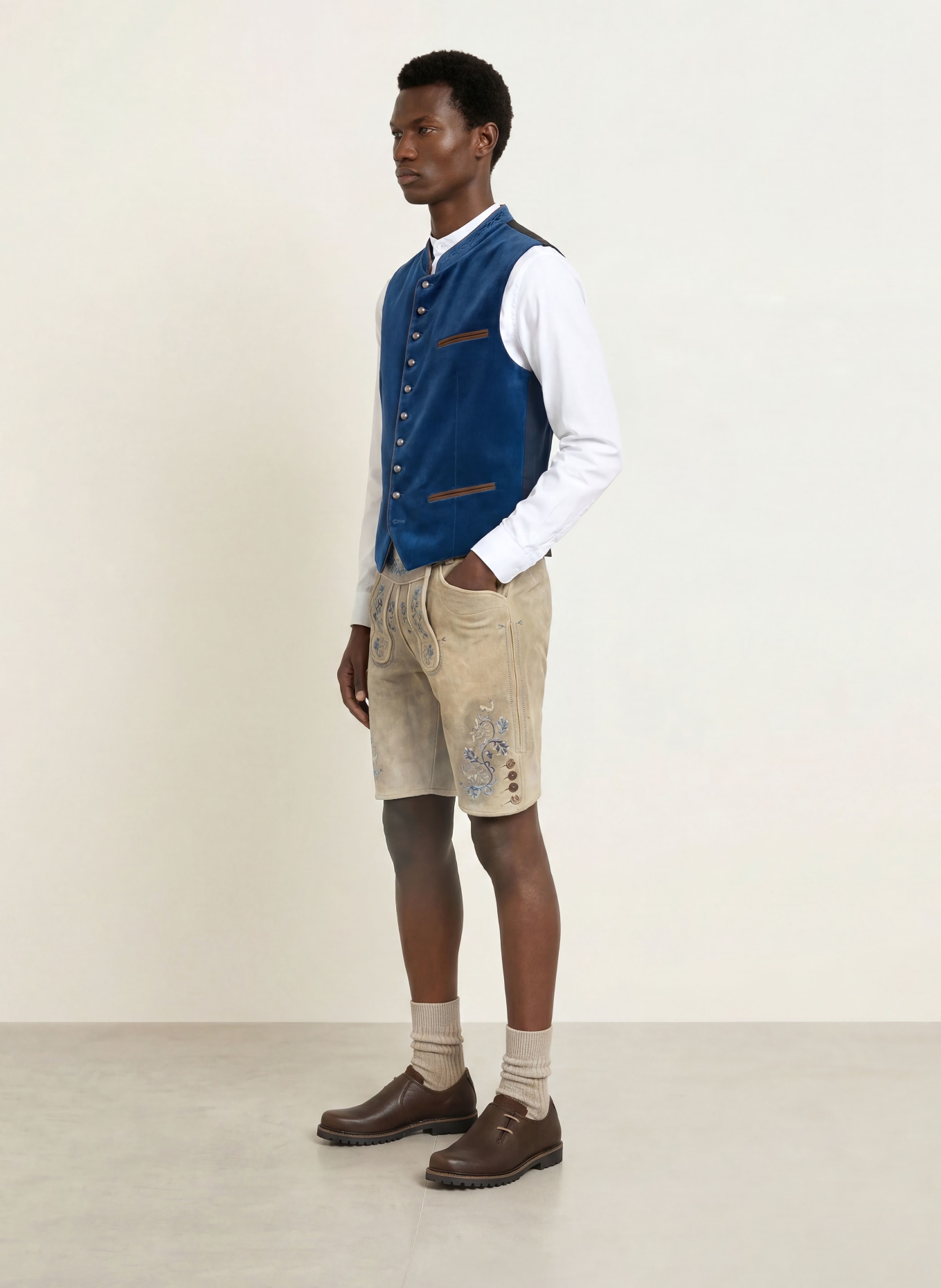 Hammerschmid Gilet traditionnel ALBRECHT en velours: BLEU / NOIR