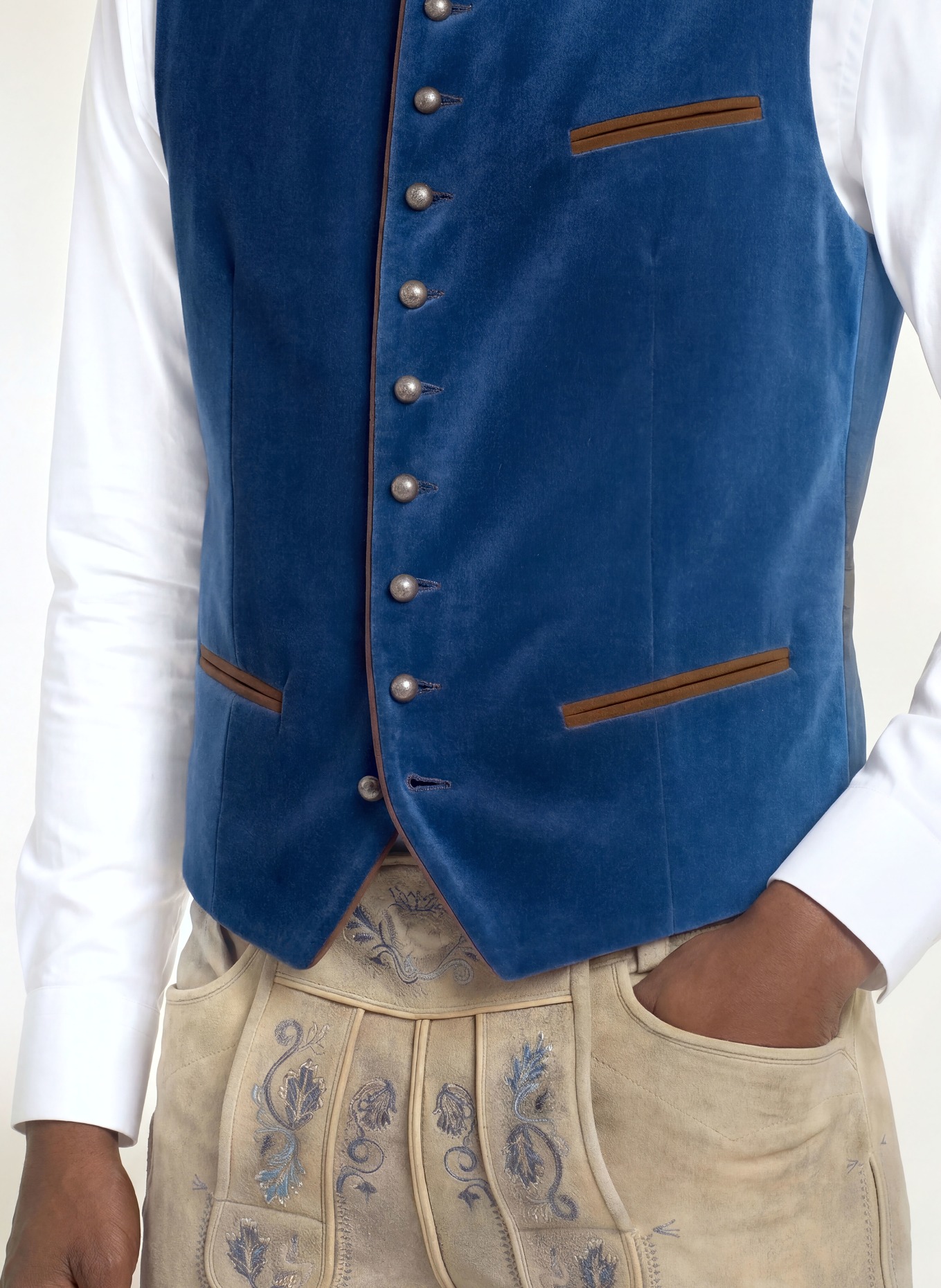 Hammerschmid Gilet traditionnel ALBRECHT en velours: BLEU / NOIR