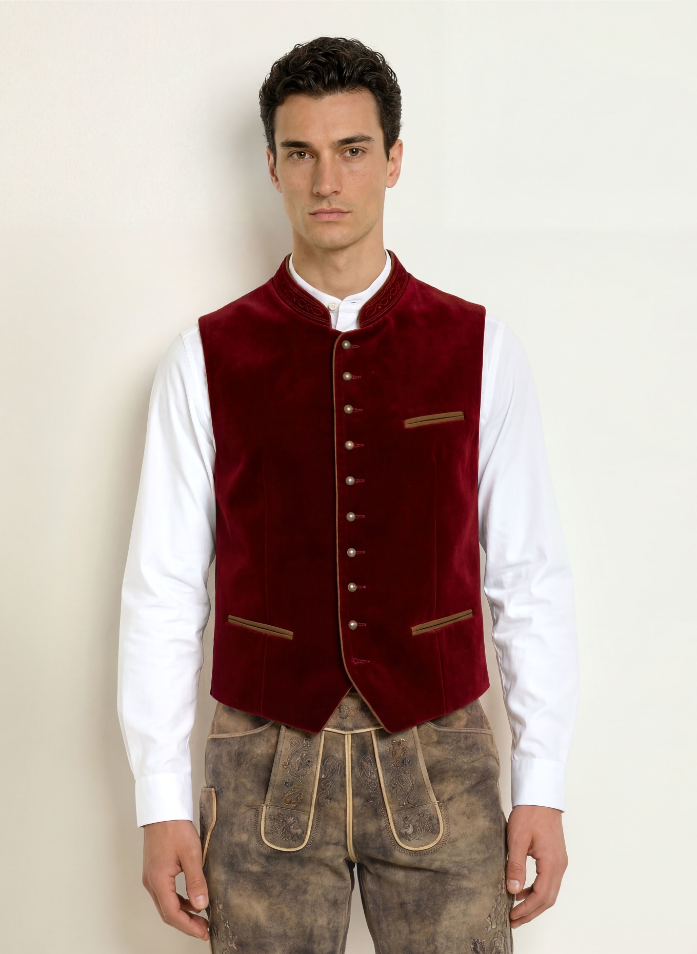 Hammerschmid Trachten waistcoat ALBRECHT made of velvet: DARK RED / BLACK
