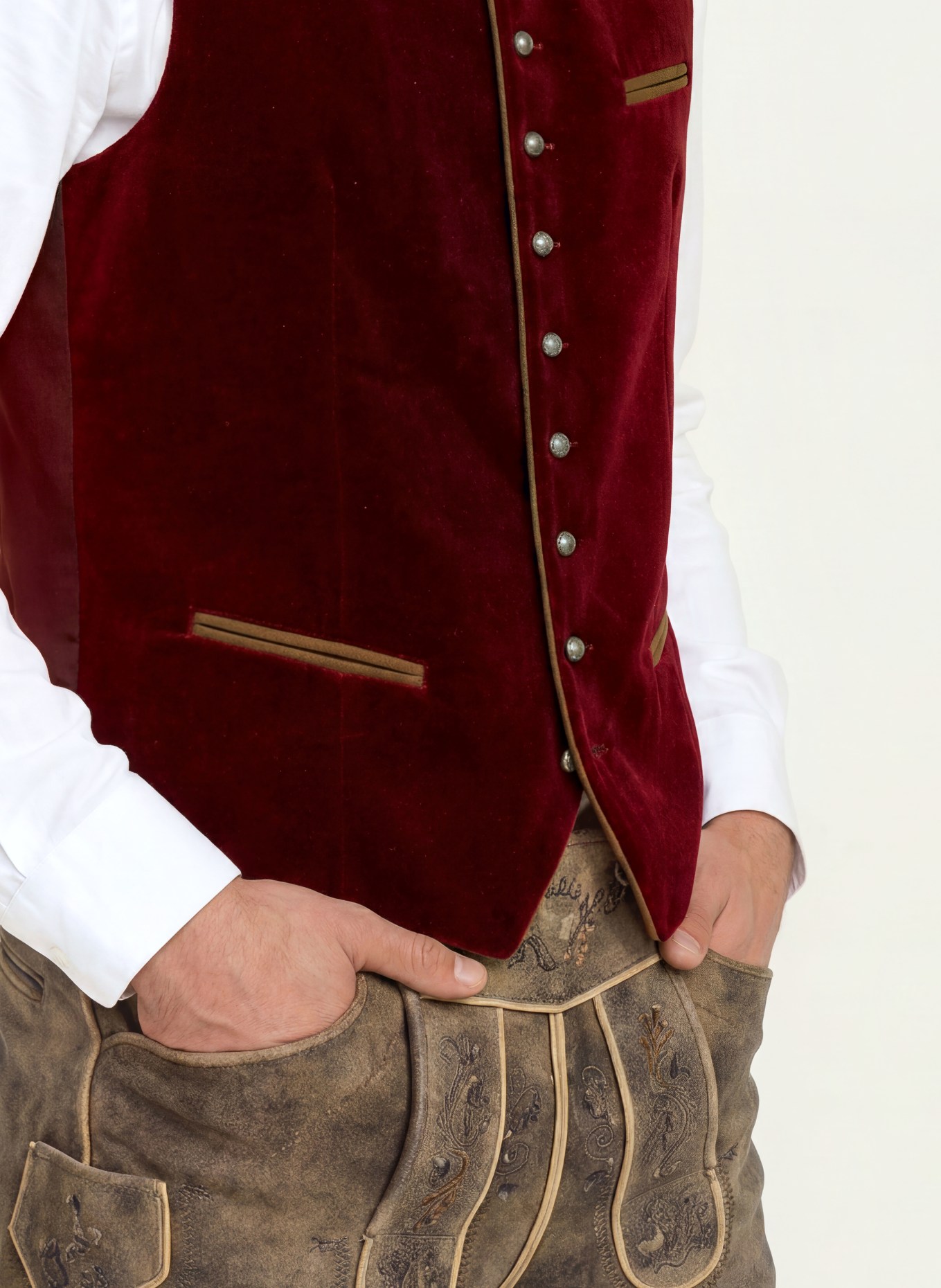 Hammerschmid Trachten waistcoat ALBRECHT made of velvet: DARK RED / BLACK