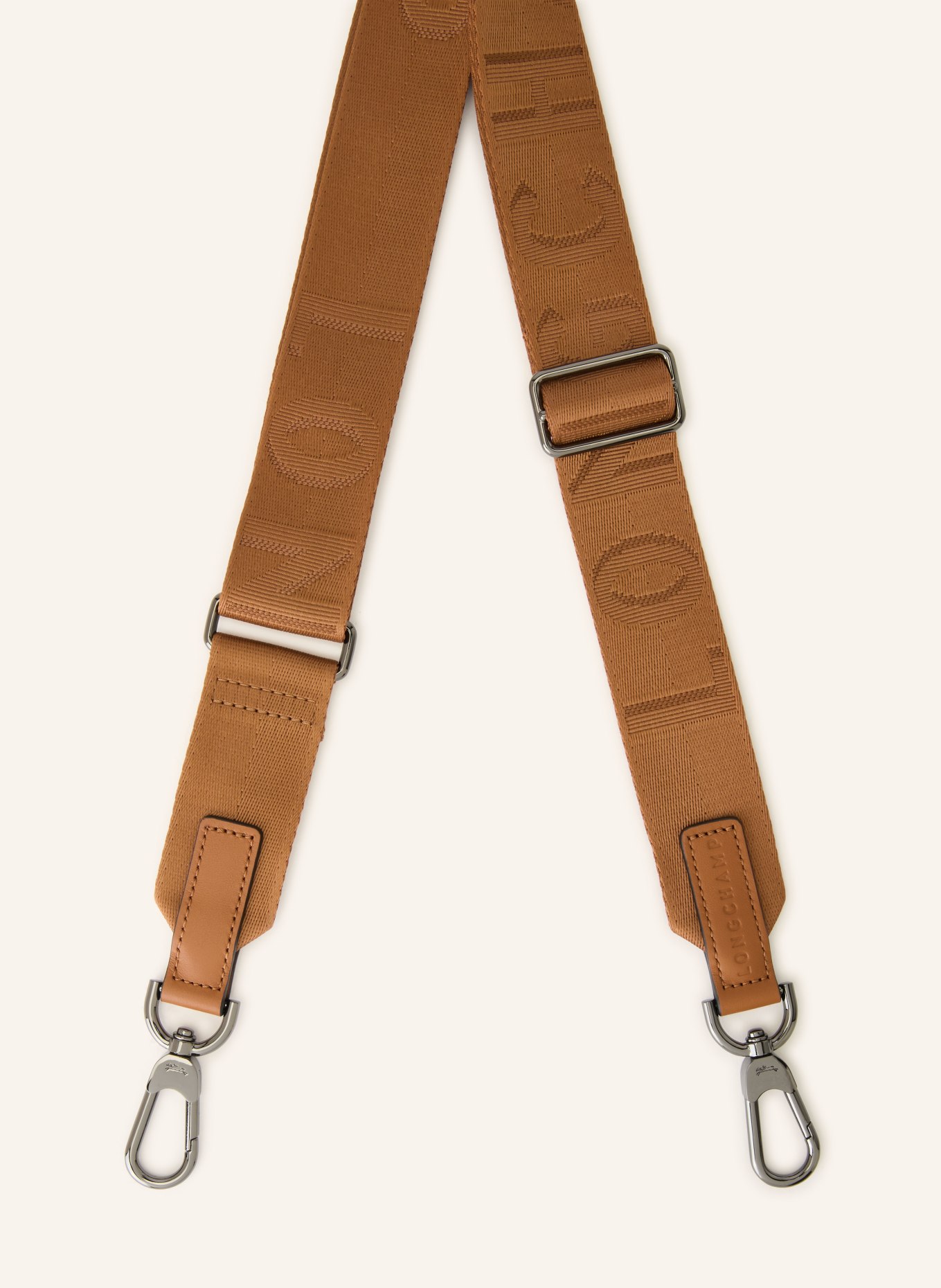 LONGCHAMP Schulterriemen: COGNAC / SILBER