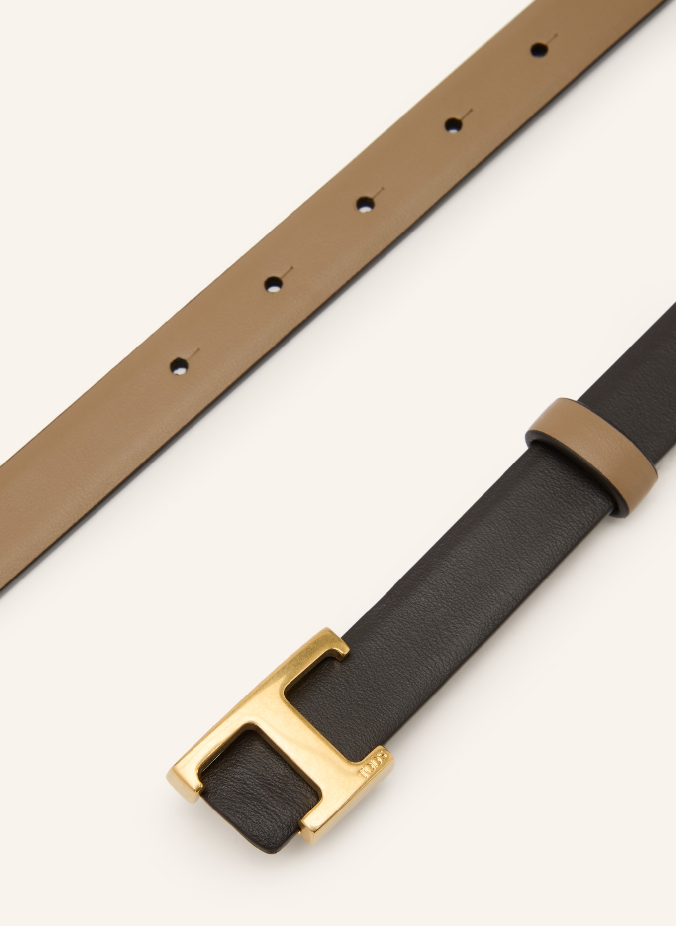 TOD'S Lederen riem om te keren: CAMEL / GOUD