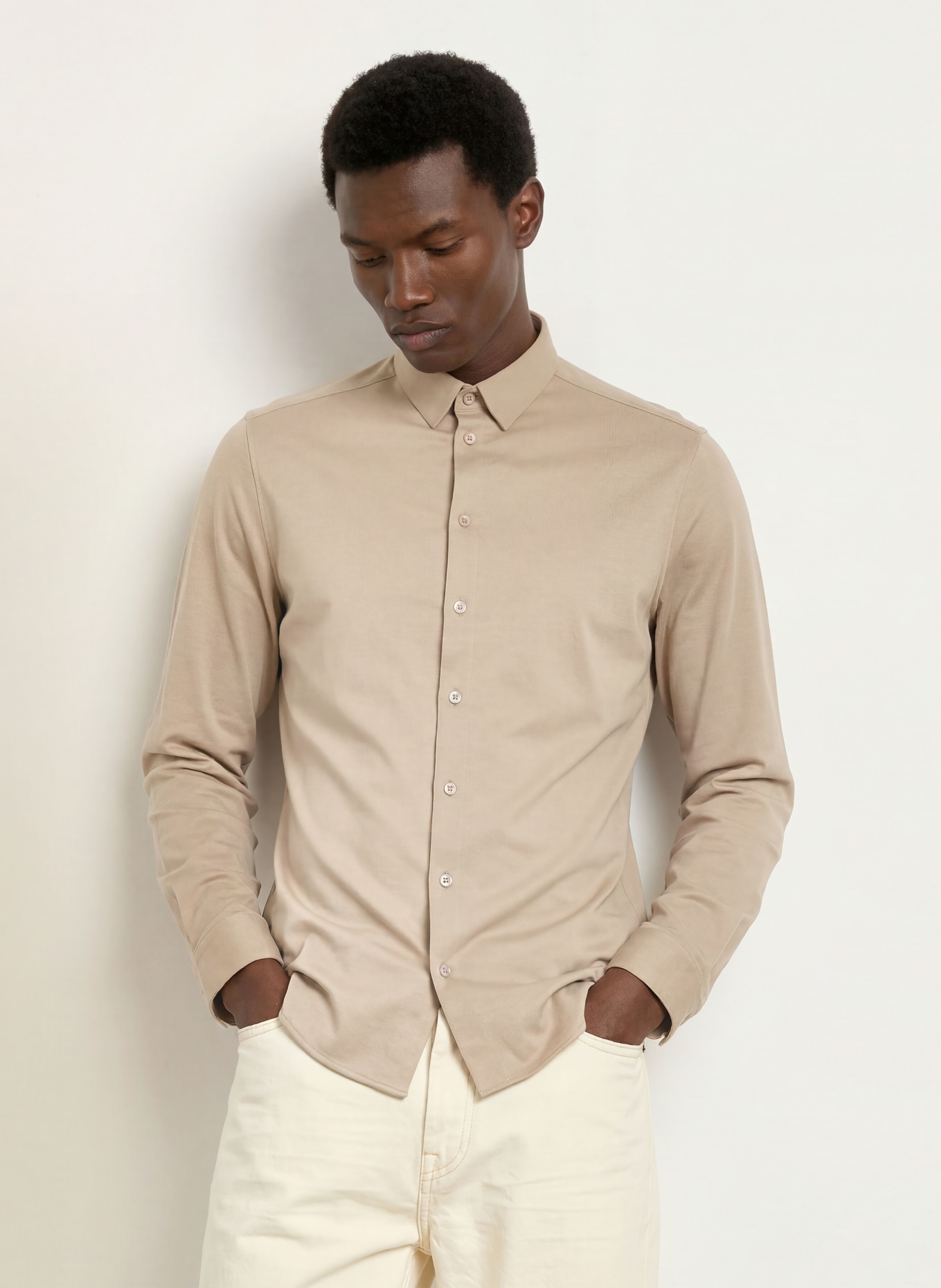 MOS MOSH Gallery Jersey overhemd MARCO Extra Slim Fit: BEIGE
