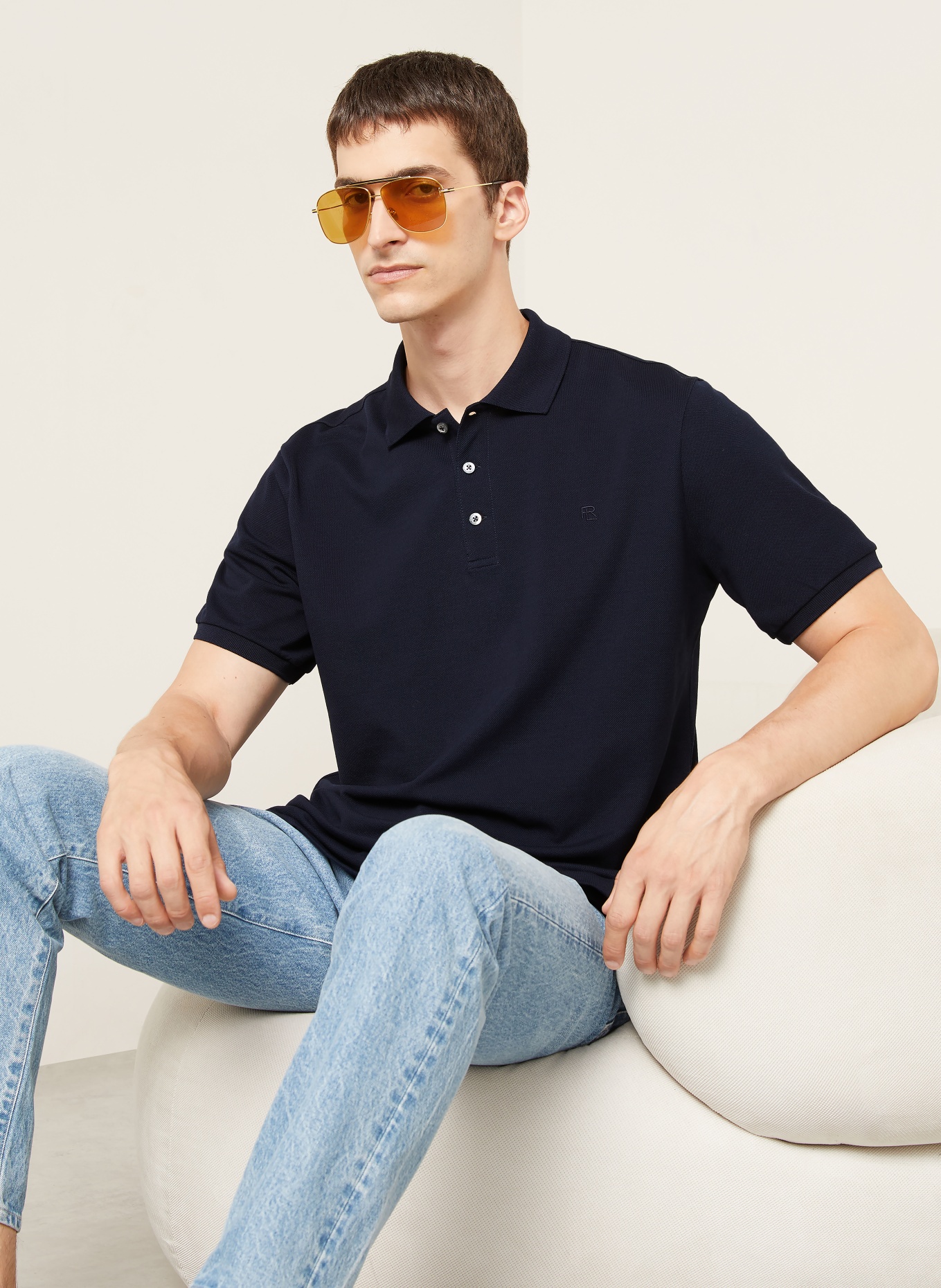 RALPH LAUREN PURPLE LABEL Piqué poloshirt: DONKERBLAUW