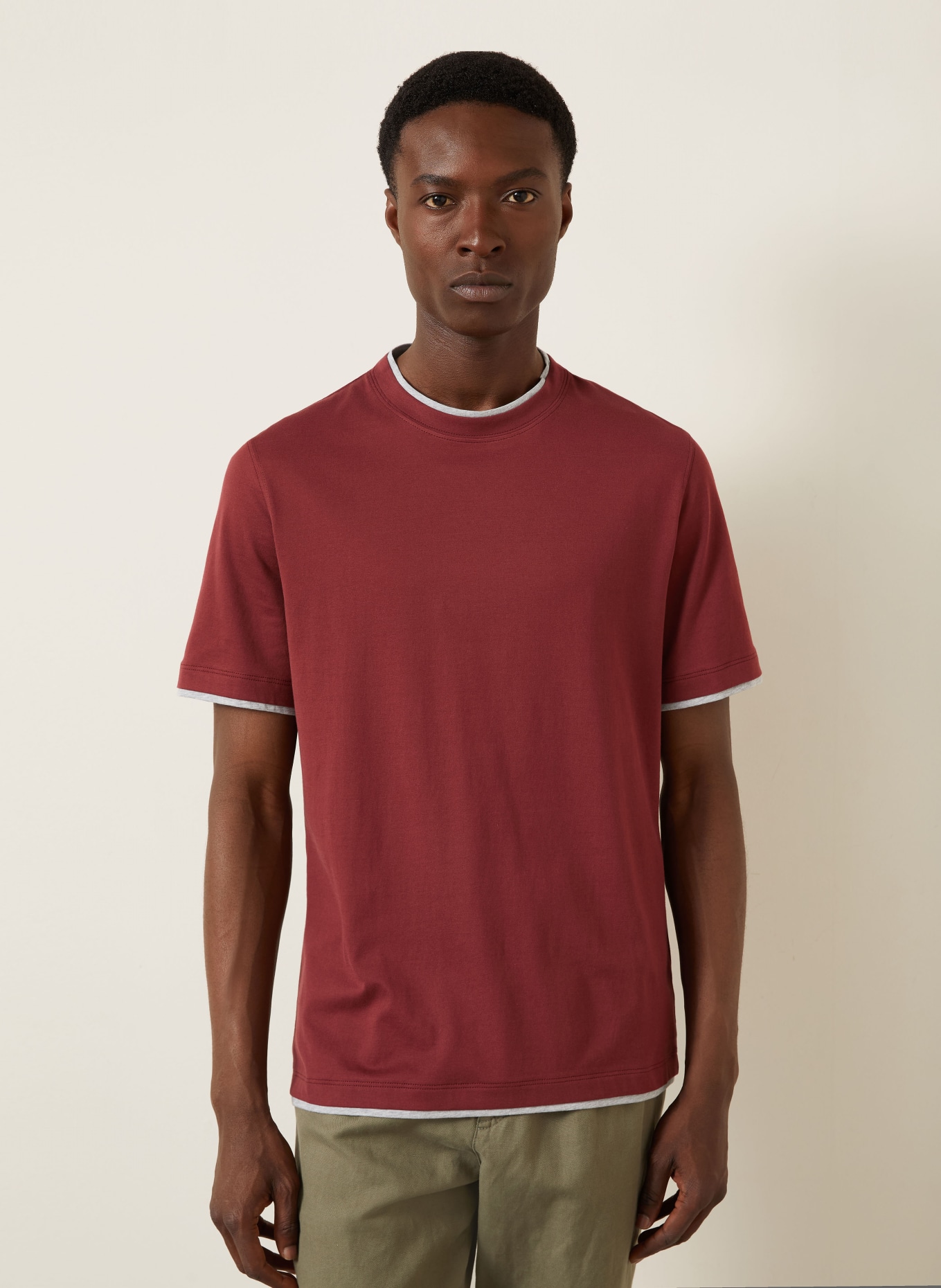BRUNELLO CUCINELLI T-shirt: CIEMNOCZERWONY / SZARY
