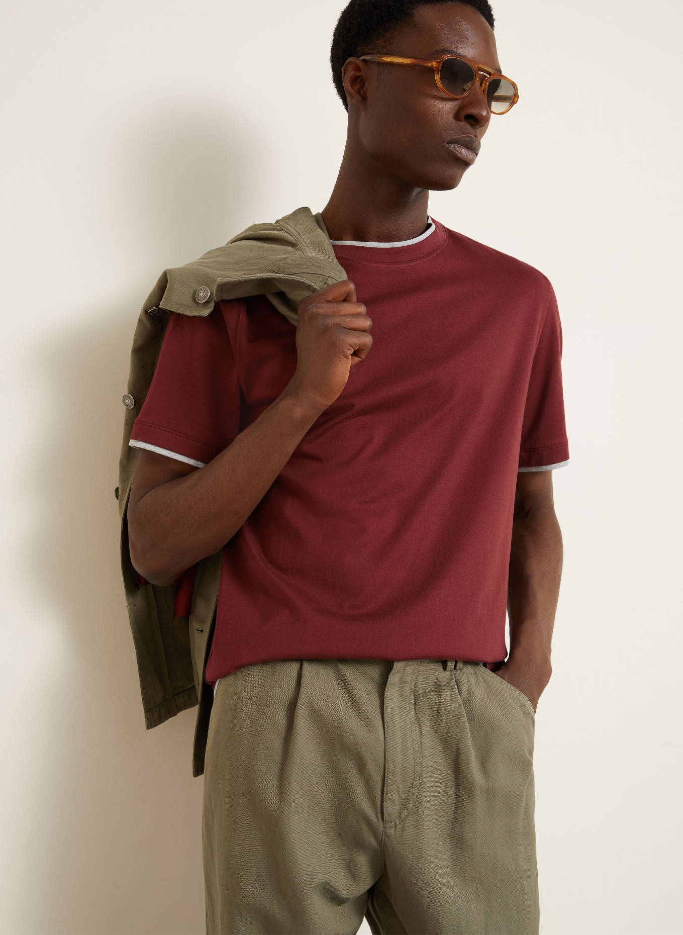 BRUNELLO CUCINELLI T-shirt: CIEMNOCZERWONY / SZARY