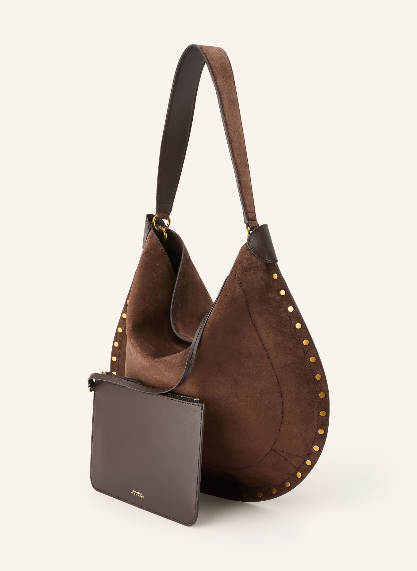 ISABEL MARANT Shopper OSKAN met zakje en studs: MARRON FONCÉ / GOUD