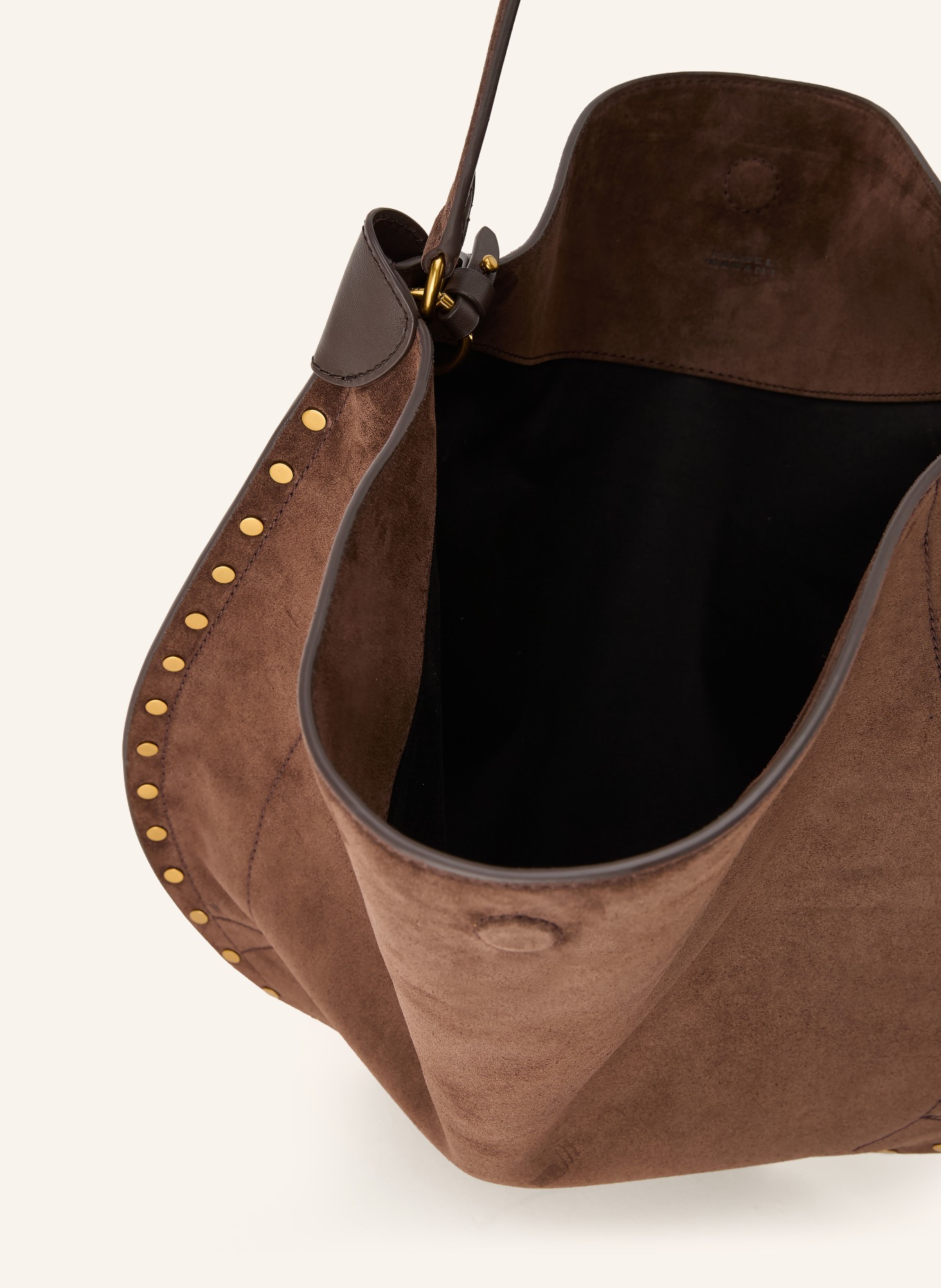 ISABEL MARANT Shopper OSKAN met zakje en studs: MARRON FONCÉ / GOUD