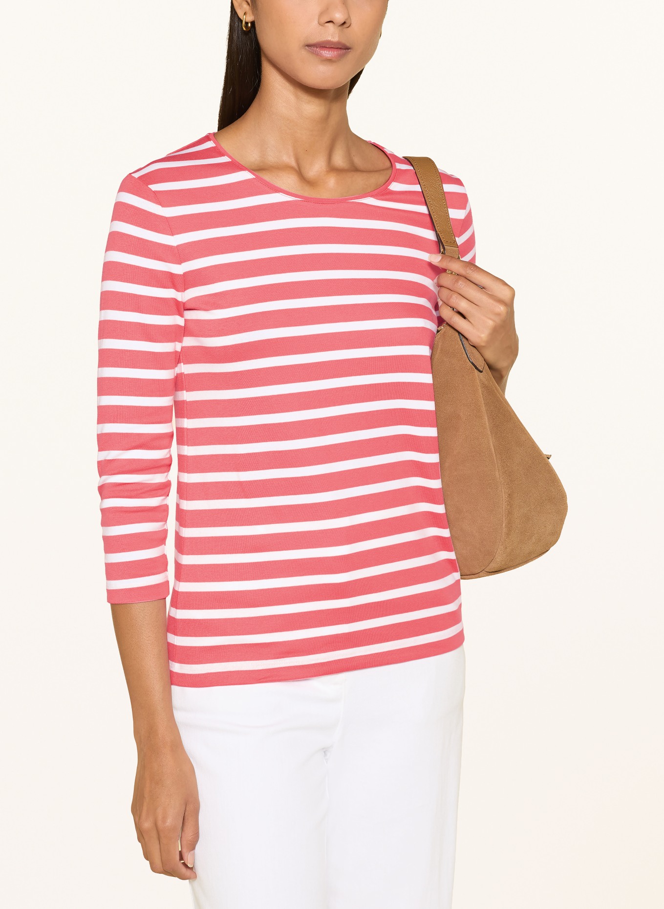 MAERZ MUENCHEN Shirt mit 3/4-Arm: HELLROT / WEISS